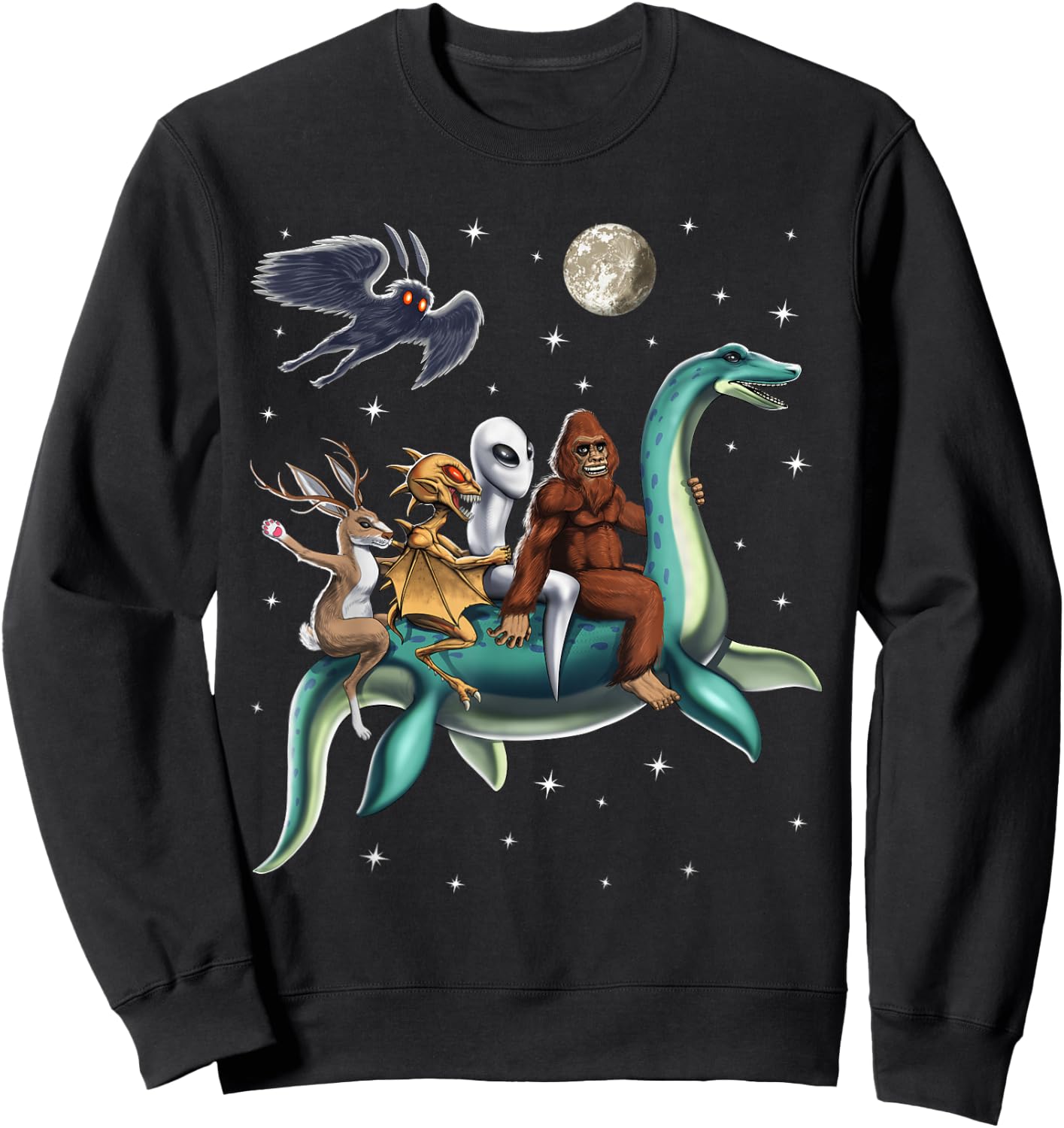 Cryptid Bigfoot Jackalope Mothman Loch Ness Monster Sweatshirt - Sweatshirt | Black