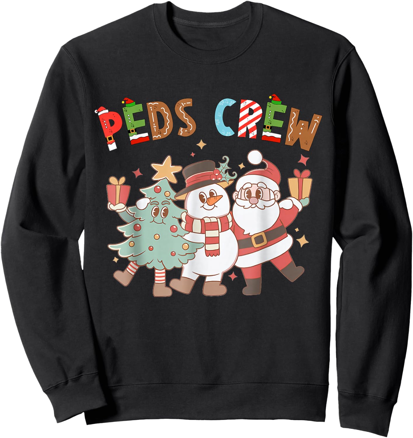 Retro Peds Crew Christmas Pediatric Nurse Nursing Group Sweatshirt - Sweatshirt | Black