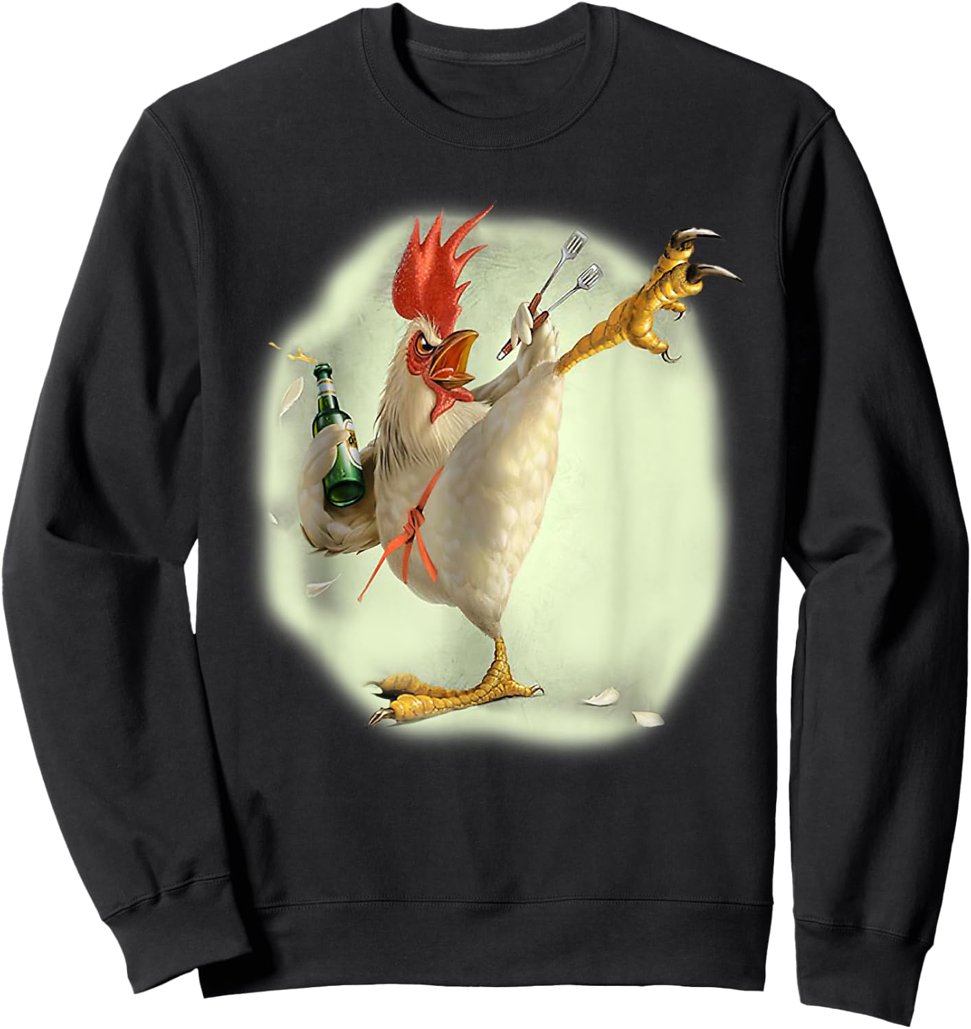 Chicken Beer Karate Kick Cool Chicken Funny Chicken Farmer Sweatshirt - Sweatshirt | Black