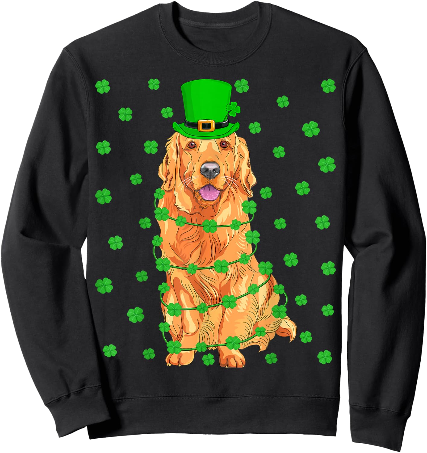 Funny Leprechaun Hat Golden Retriever Dog St. Patrick's Day Sweatshirt - Sweatshirt | Black