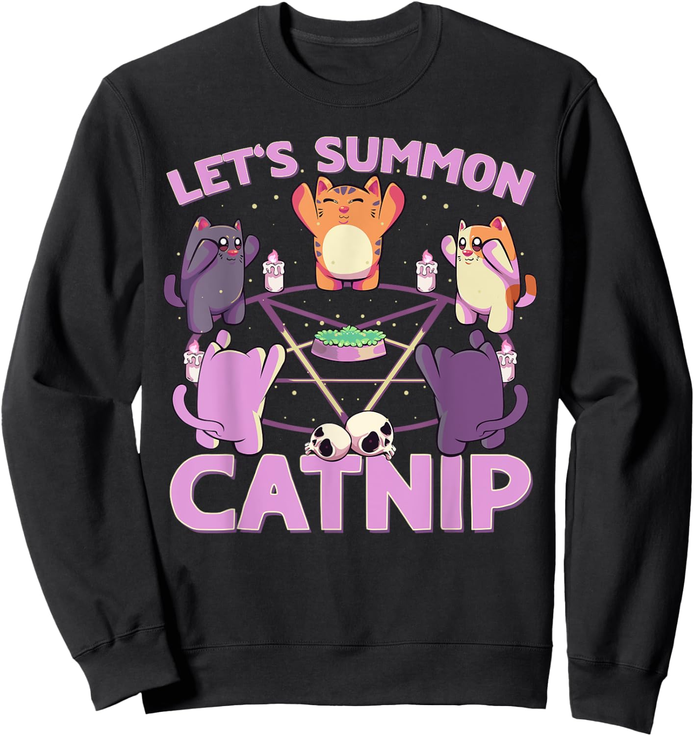 Pastel Goth Kawaii Occult Cats Summon Catnip Nu Goth Cat Men Women Sweatshirt - Sweatshirt | Black