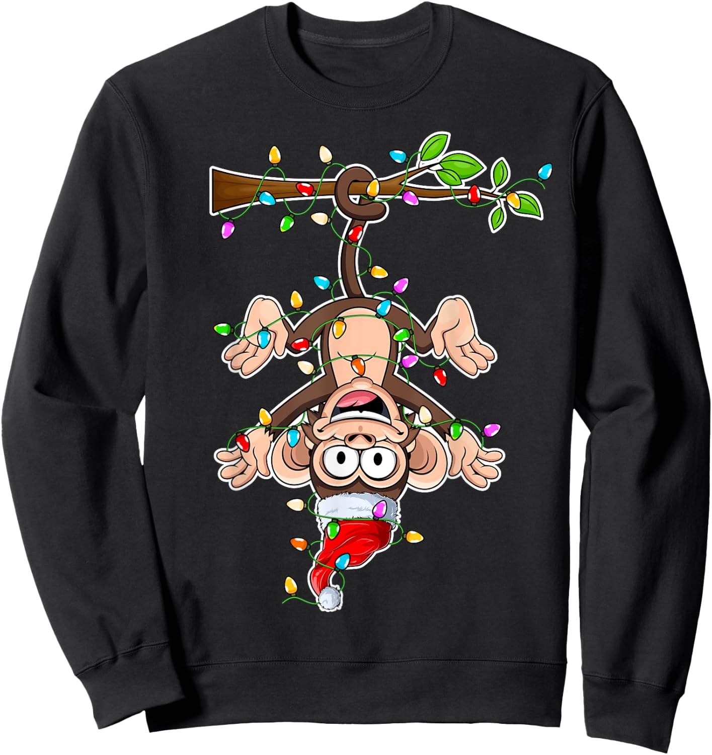 Monkey Wearing Santa Hat Christmas - Monkey Lover Xmas Sweatshirt - Sweatshirt | Black