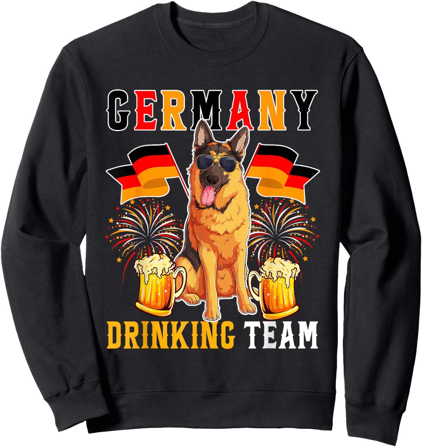 Germany Drinking Team Funny German Shepherd Sunglasses Beer Sweatshirt - Sweatshirt | Black