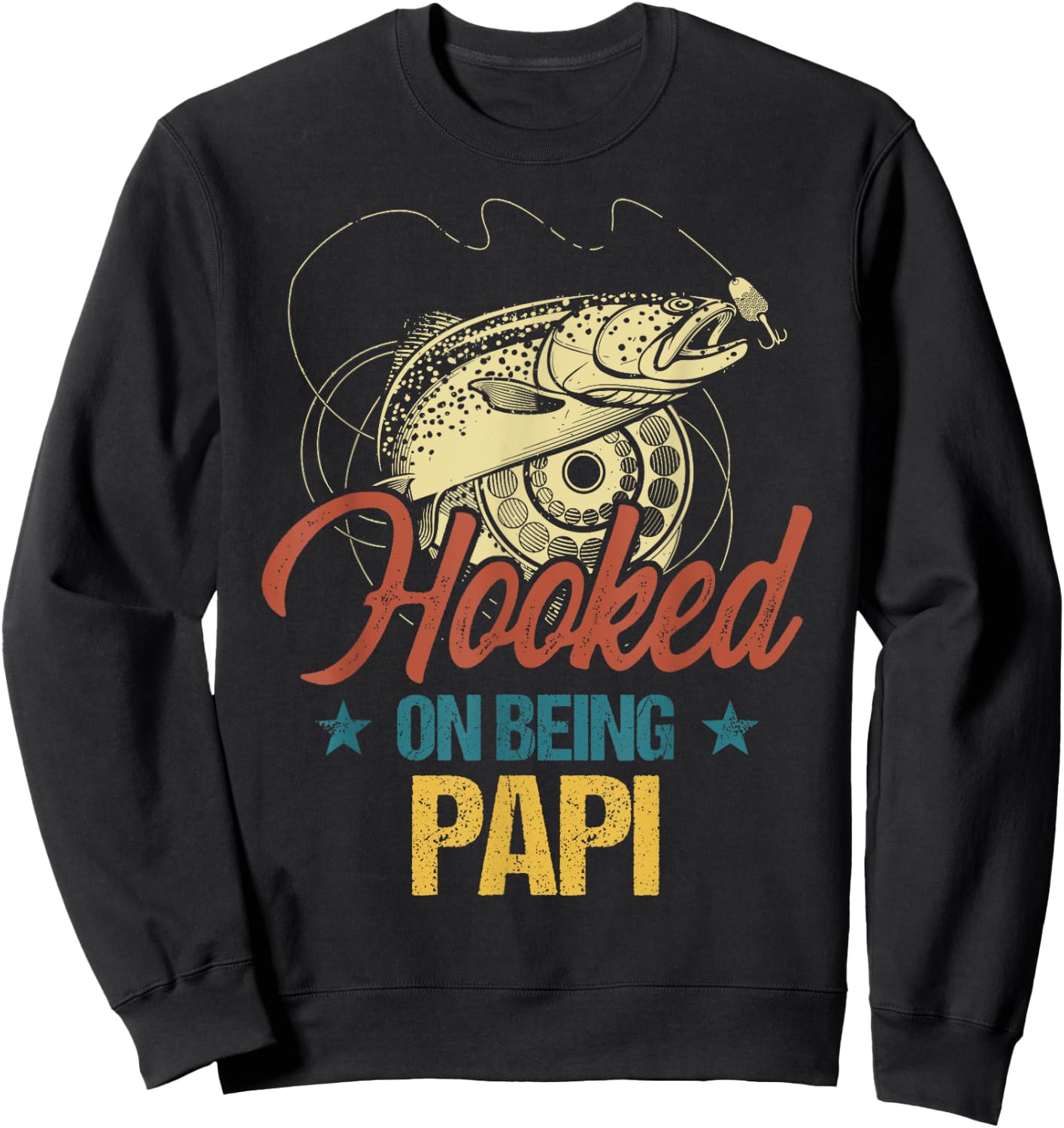 Retro Fishing Hooked On Being Papi Shirt Sweatshirt - Sweatshirt | Black