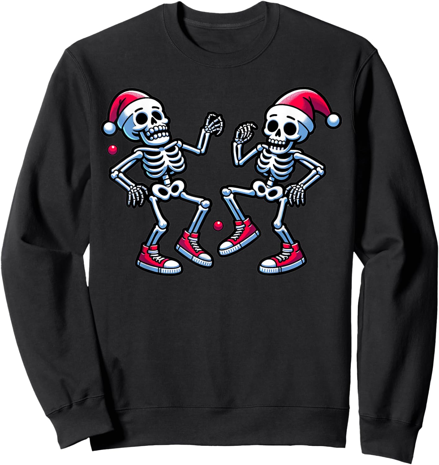 Xmas Holiday Funny Merry Christmas Skeletons Dancing Santa Sweatshirt - Sweatshirt | Black