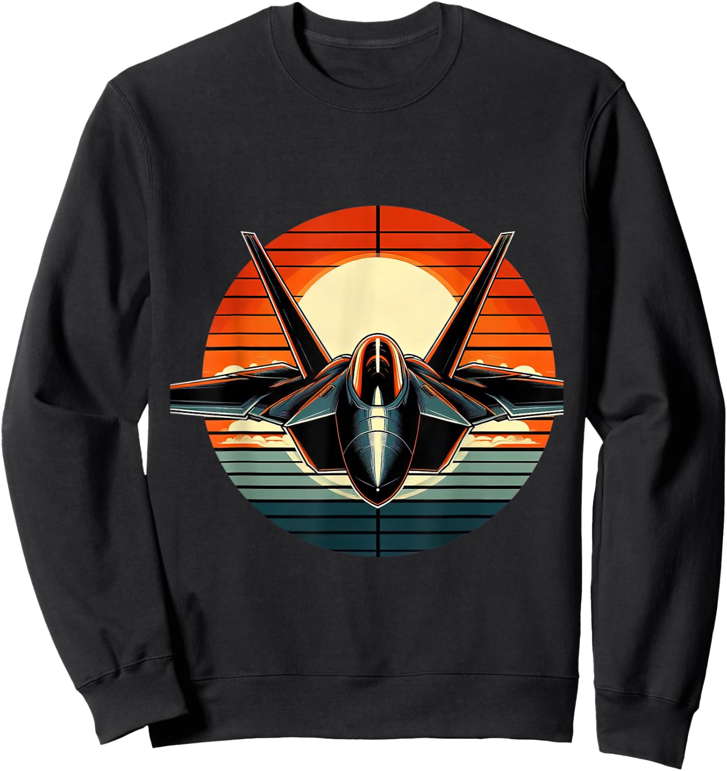F-22 Raptor Fighter Jet Silhouette Sunset Military Aviation Sweatshirt - Sweatshirt | Black