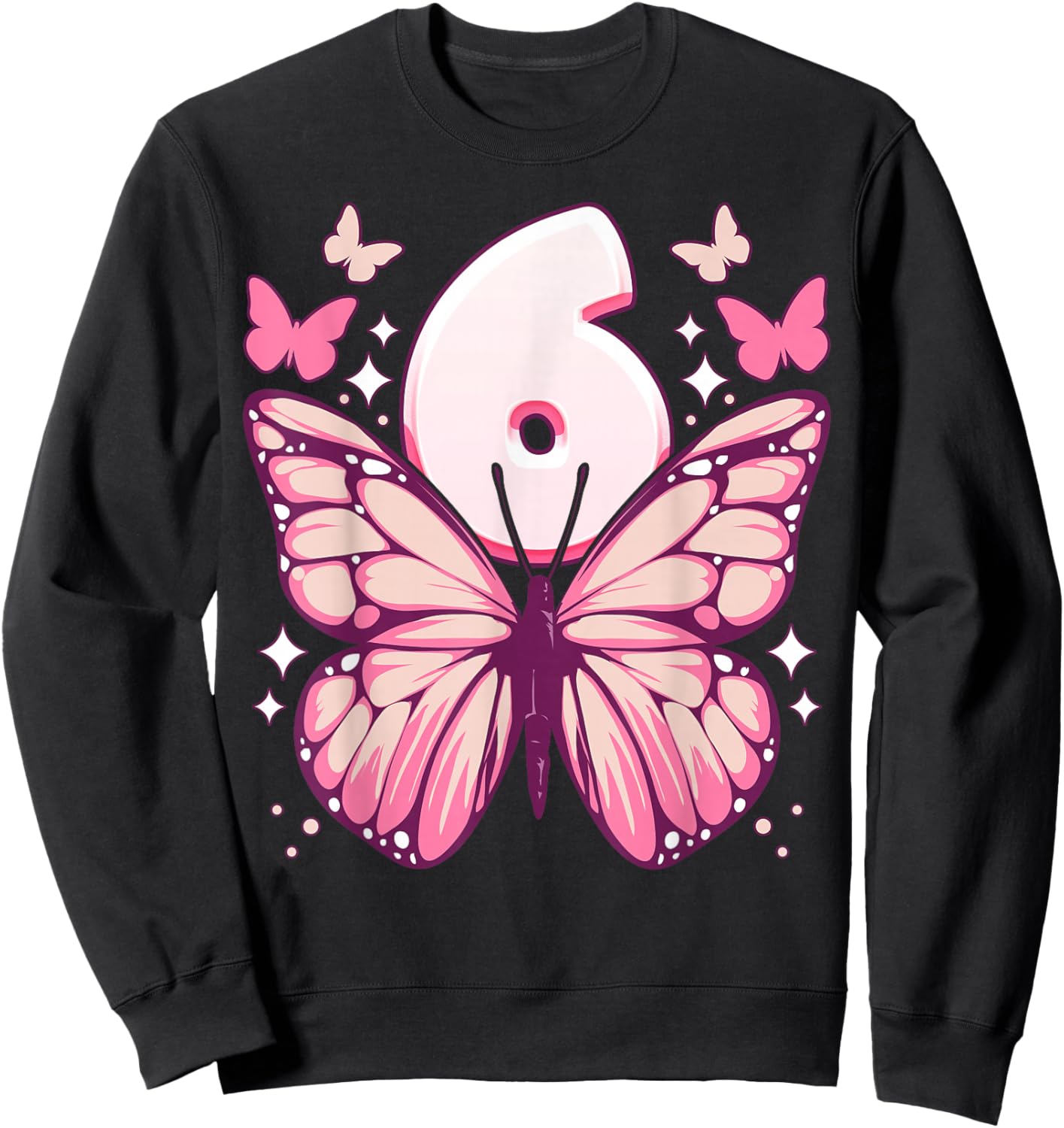 Birthday Girl 6 Years, Butterflies and Number 6 Sweatshirt - Sweatshirt | Black