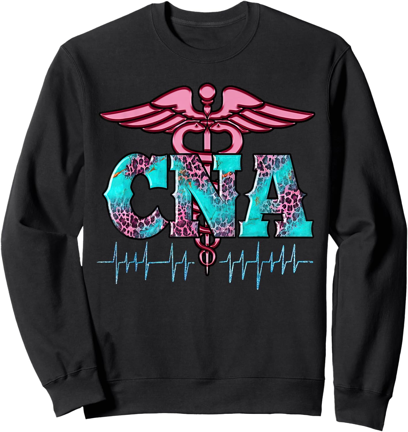 Pink And Blue Leopard CNA Nurse Christmas Pajamas For Team Sweatshirt - Sweatshirt | Black