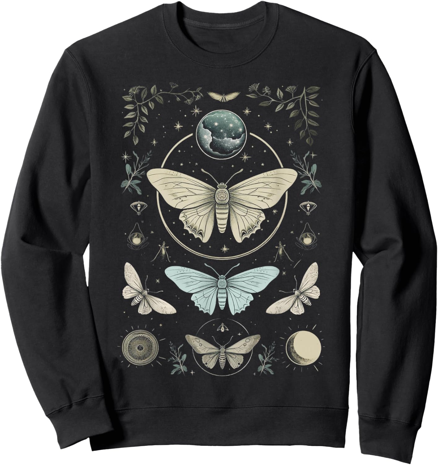 Forest Witch Moth And Moons Folkloric Wiccan Nature Goth Sweatshirt - Sweatshirt | Black