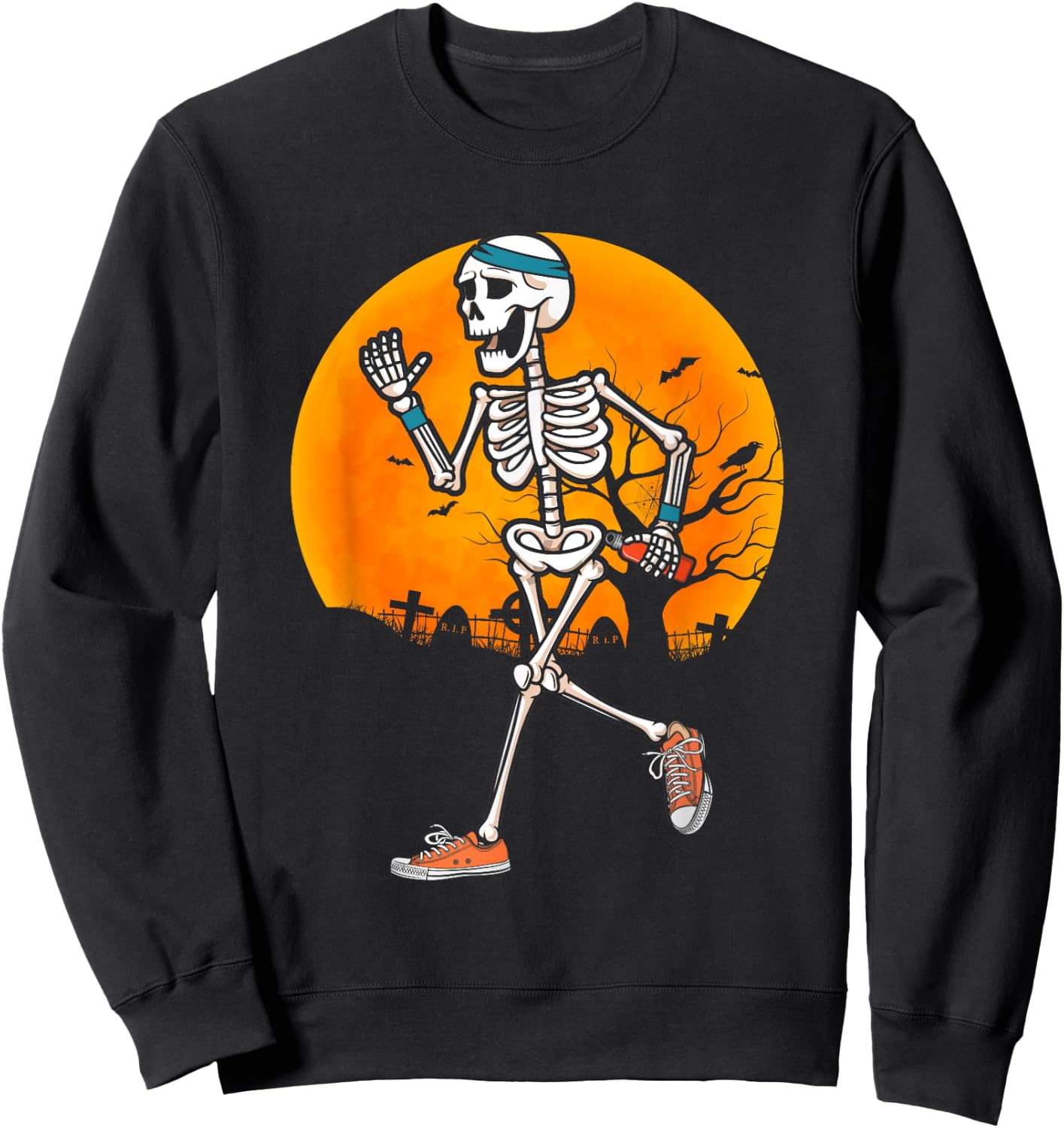 Funny Running Skeleton Halloween Sport Runner Marathon Sweatshirt - Sweatshirt | Black