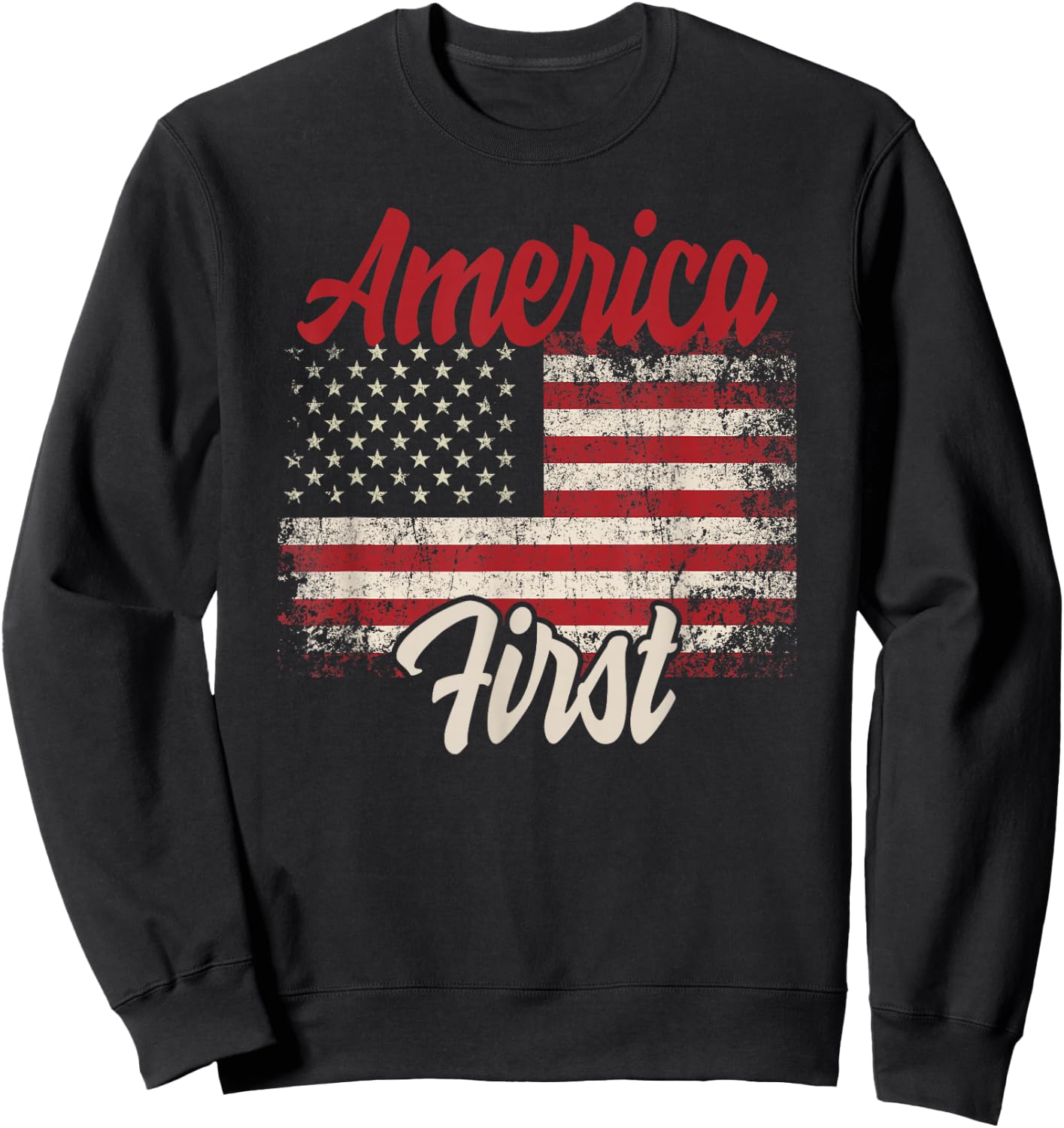 America First Veteran National Pride American Flag Sweatshirt - Sweatshirt | Black