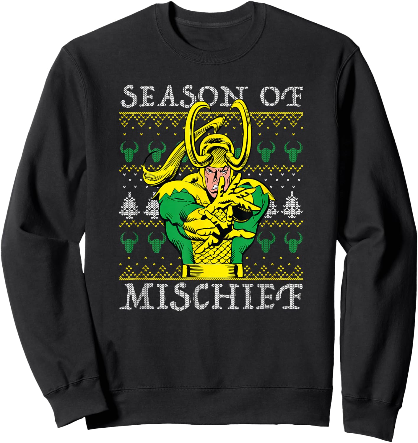 Marvel Christmas Loki Season Of Mischief Ugly Sweater Sweatshirt - Sweatshirt | Black