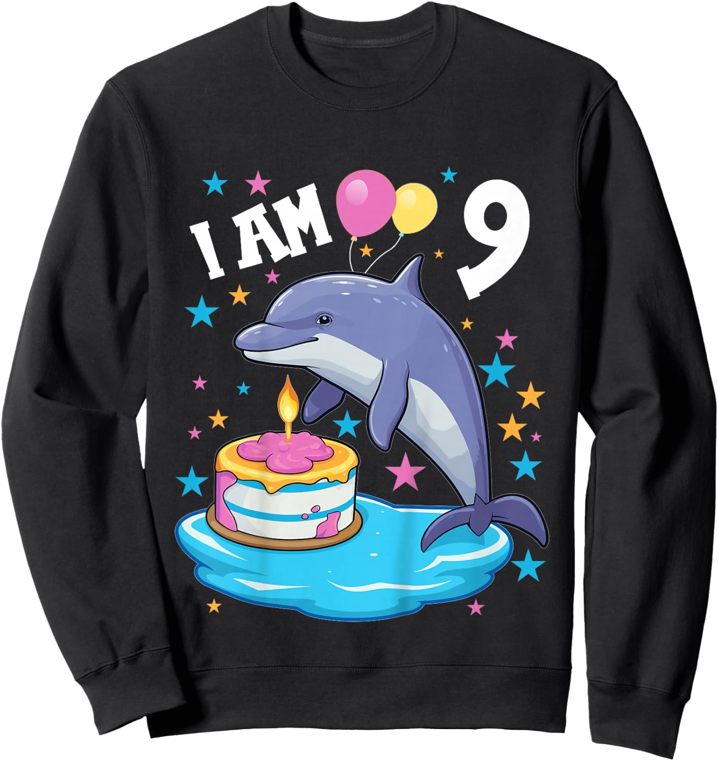 9 Years old Boy or Girl Dolphins 9th birthday Dolphin Sweatshirt - Sweatshirt | Black