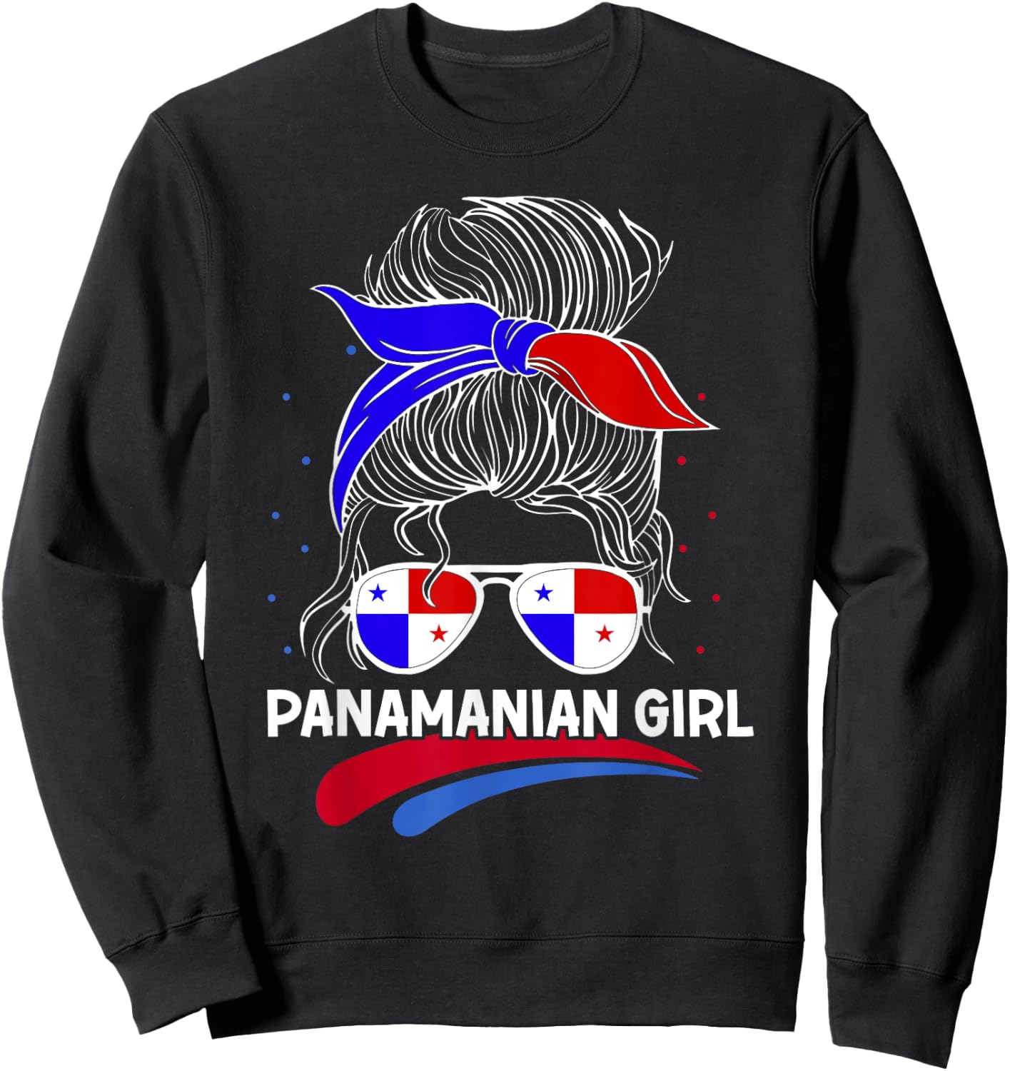 Panama Women Panamanian Flag With Messy Bun National Colors Sweatshirt - Sweatshirt | Black