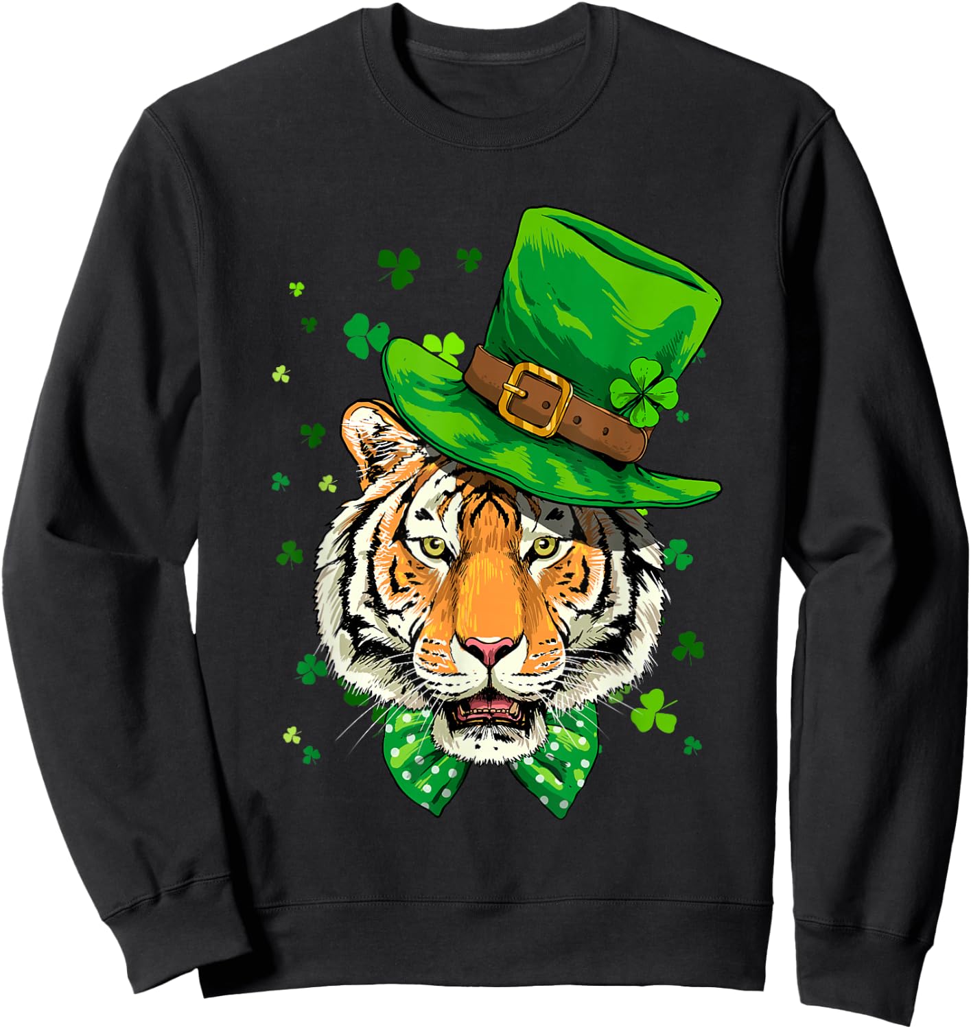 St Patrick's Day Leprechaun Tiger Shamrock Tiger Lover Irish Sweatshirt - Sweatshirt | Black