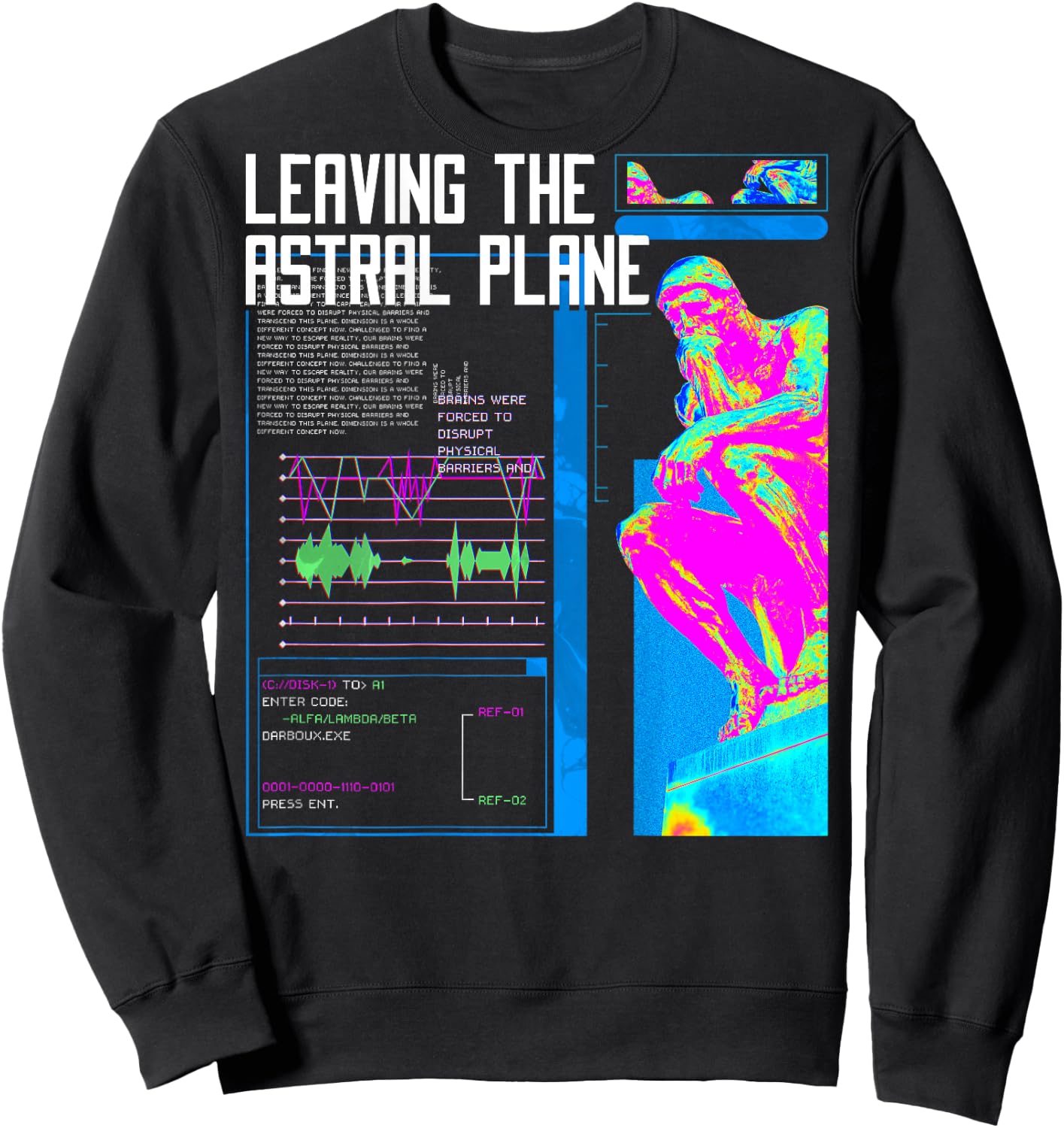 Back print: Techno music Vaporwave EDM party raver festival Sweatshirt - Sweatshirt | Black