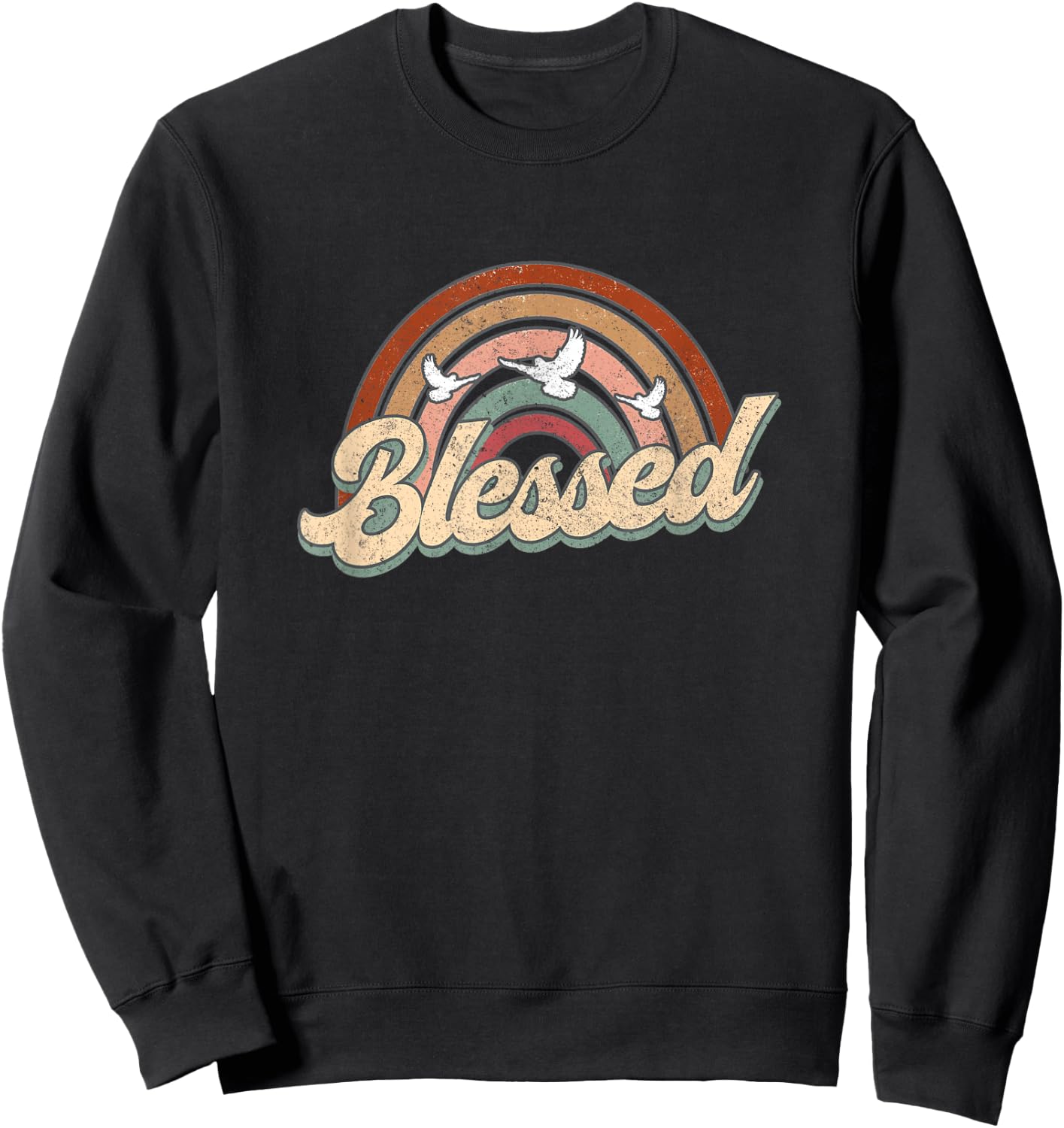 Blessed Retro Vintage Rainbow Christian Jesus God Religious Sweatshirt - Sweatshirt | Black