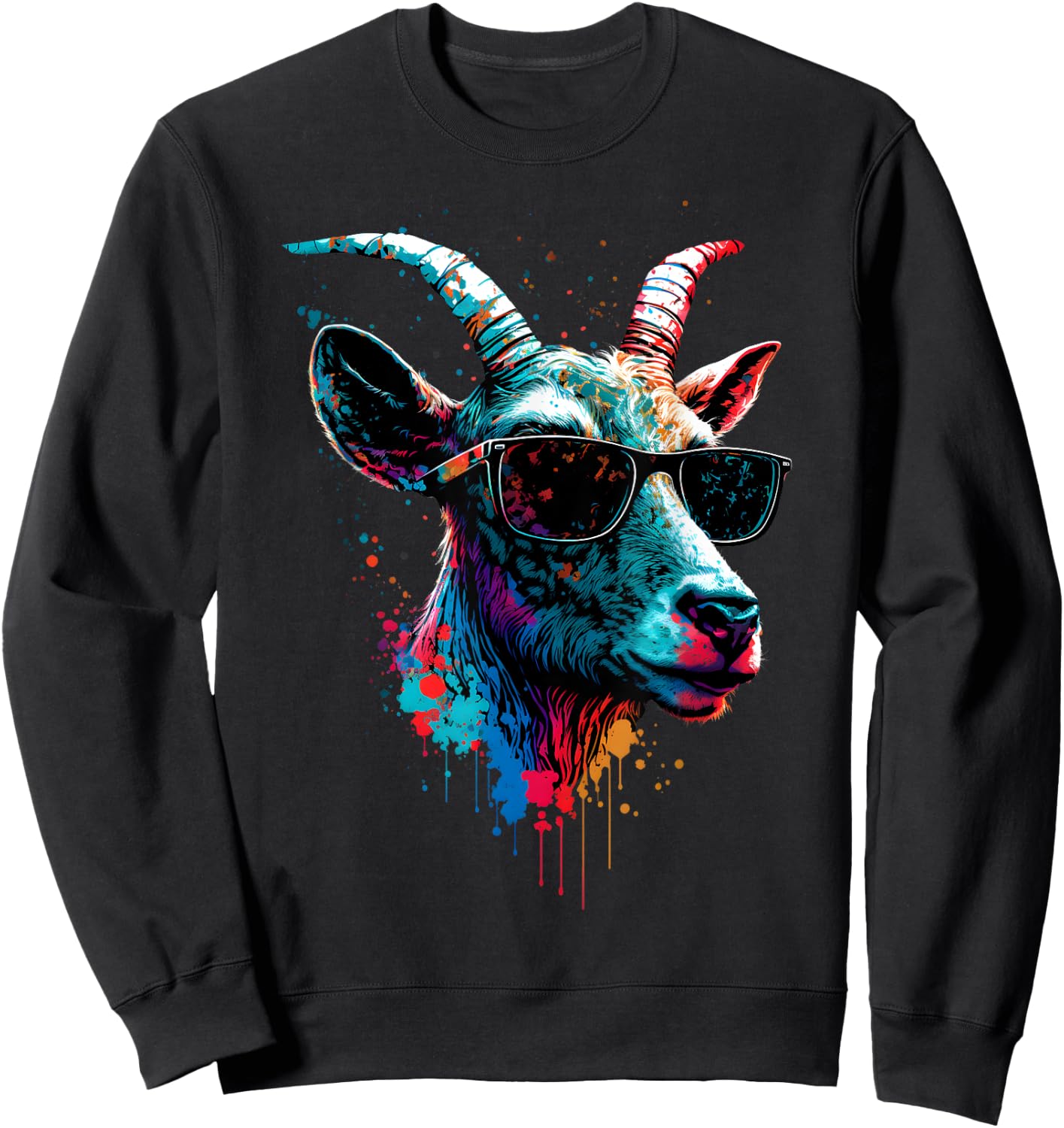 Goat In Sunglasses Abstract Print Rainbow Music Goat Sweatshirt - Sweatshirt | Black