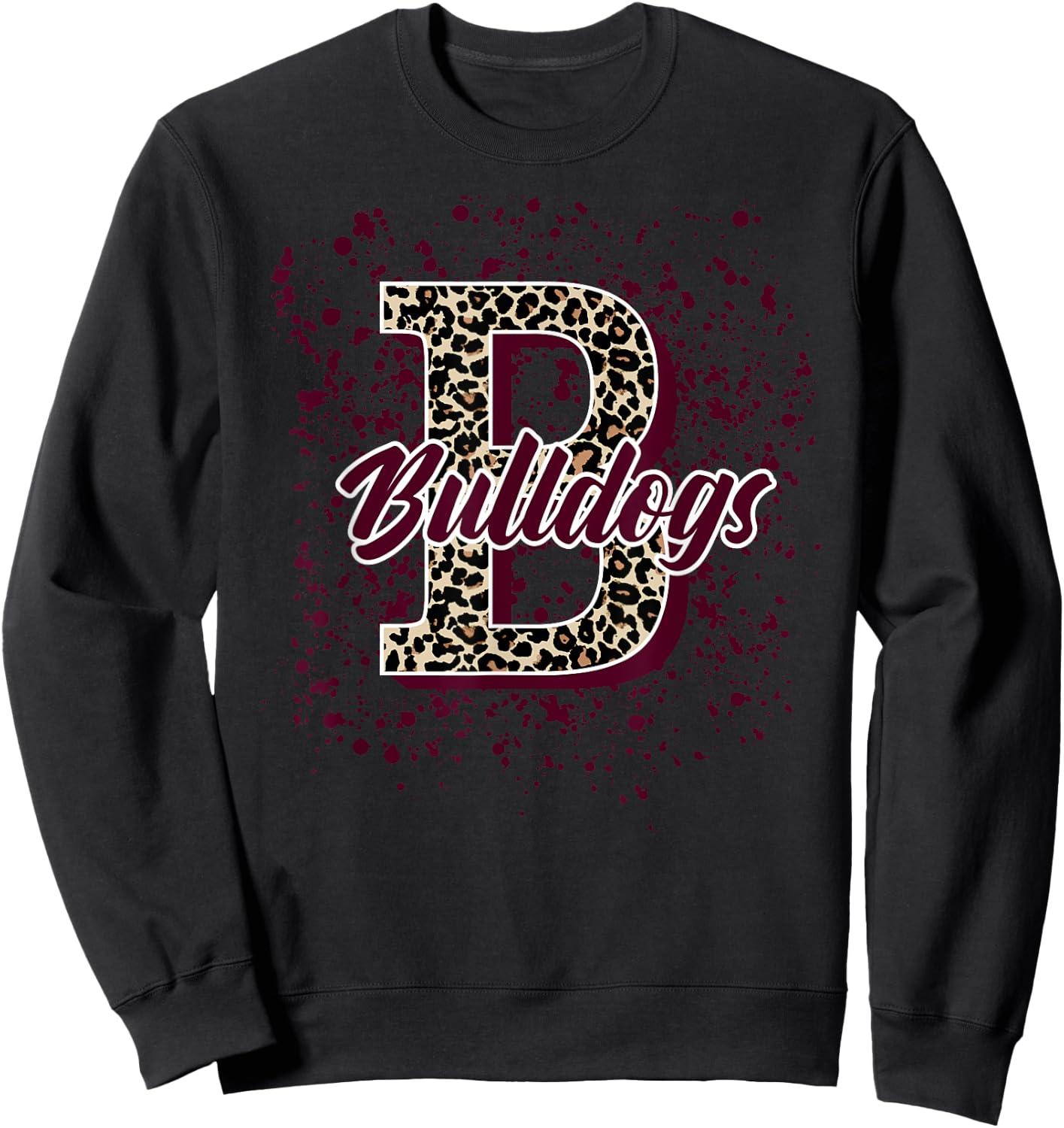 Bulldogs Splatter School Spirit Maroon Short Sleeve Sweatshirt - Sweatshirt | Black