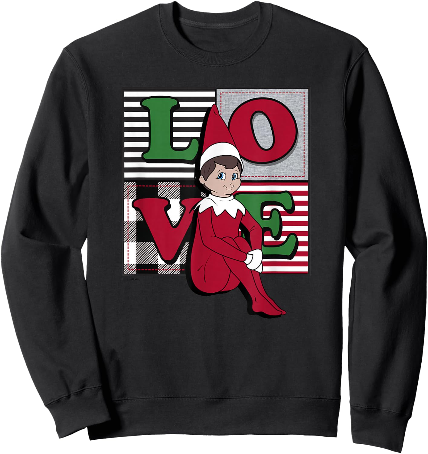 Elf on The Shelf Christmas Love Stacked Plaid Squares Logo Sweatshirt - Sweatshirt | Black