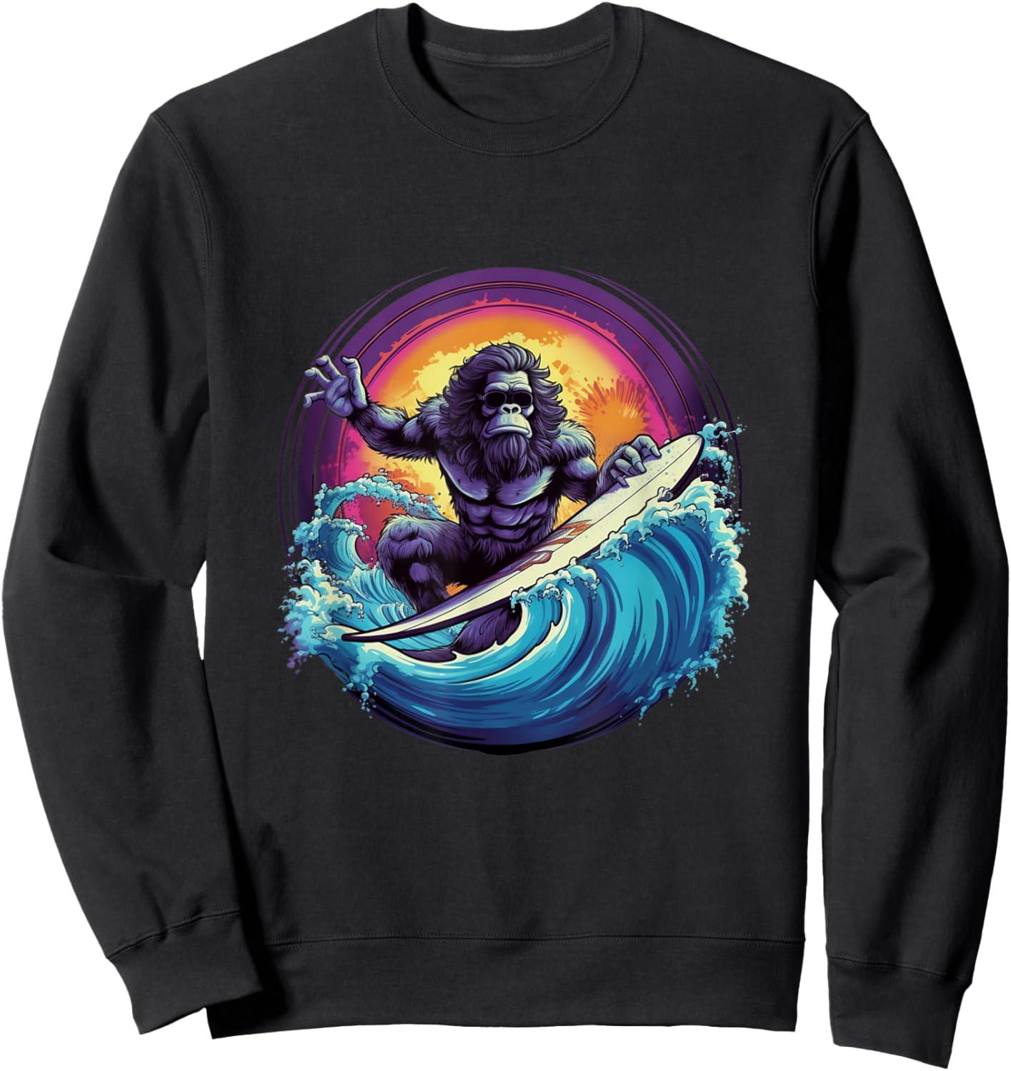 Gorilla Surfing A Wave - Surfing Gorilla- Surf Sweatshirt - Sweatshirt | Black