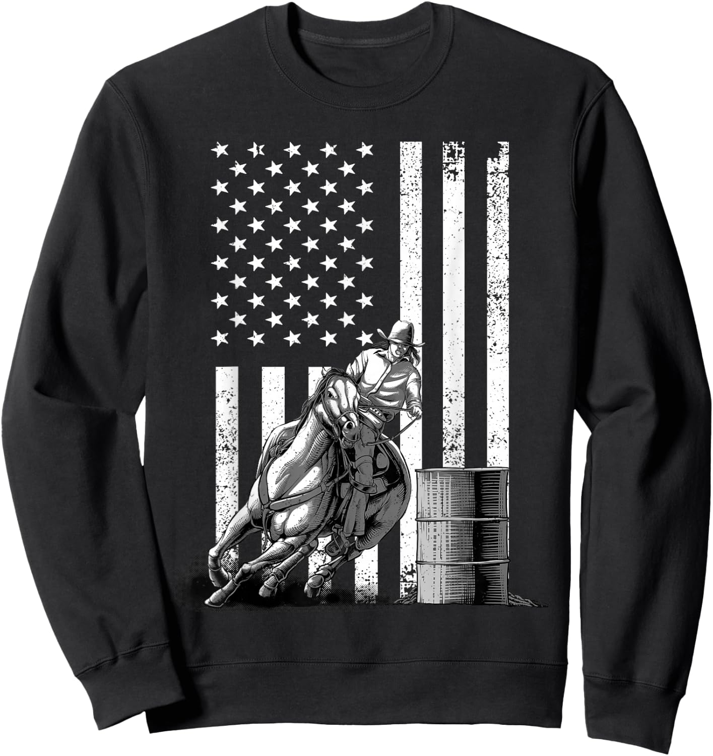 Cool Barrel Racing Women Barrel Racer Rodeo US Flag Sweatshirt - Sweatshirt | Black