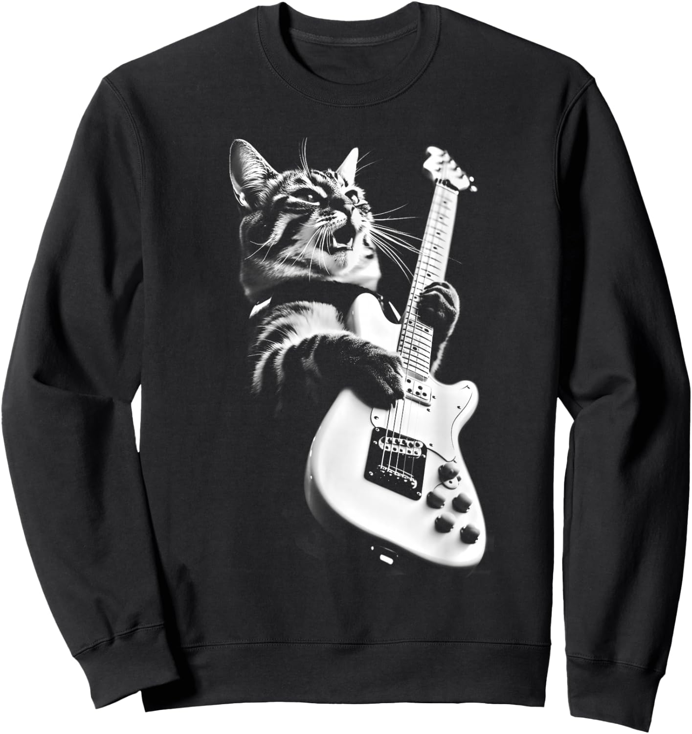 Rock Cat Playing Guitar - Funny Guitar Cat Small Sweatshirt - Sweatshirt | Black