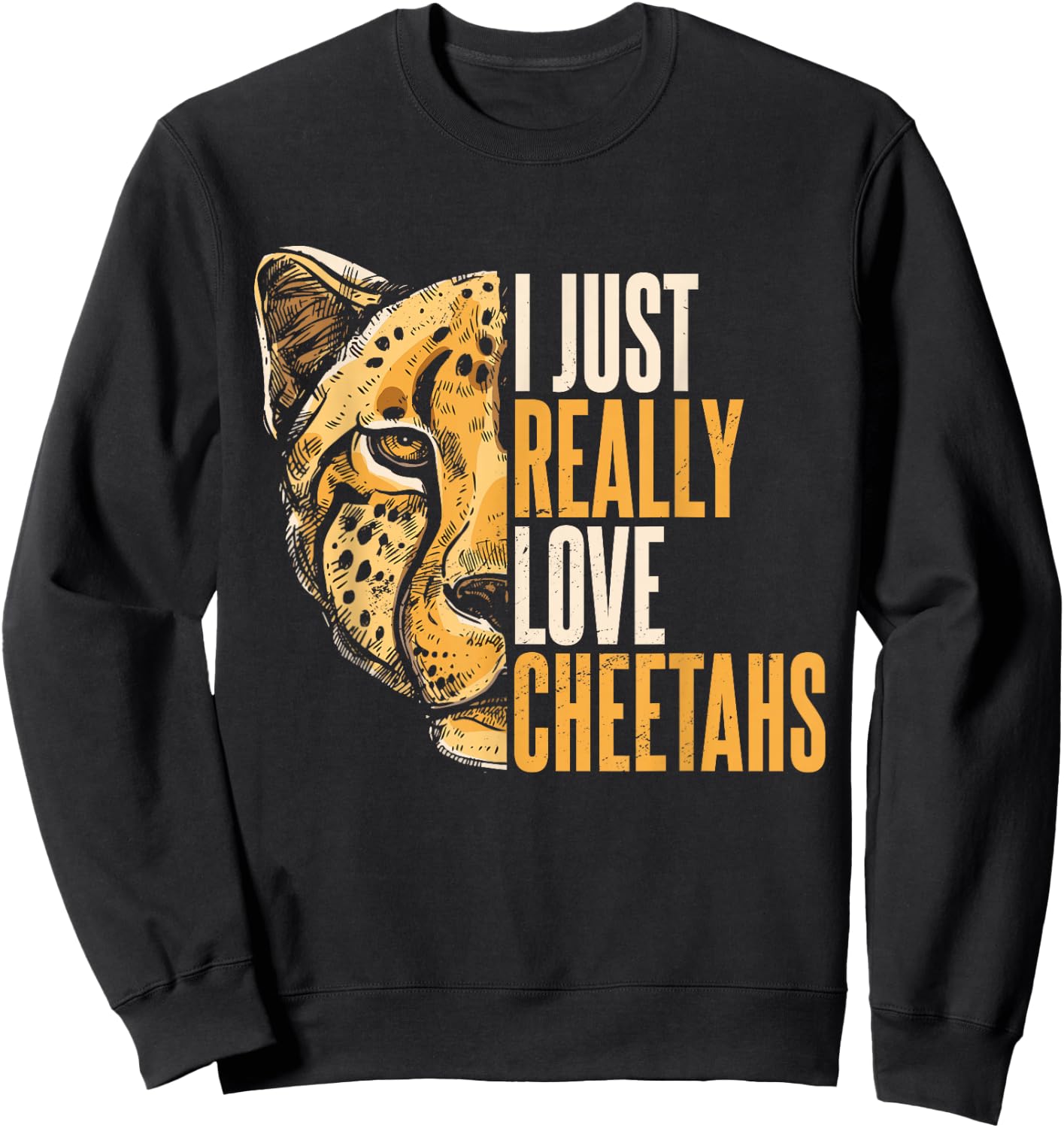 Cheetah Face Leopard Wildlife Men Women Kids Sweatshirt - Sweatshirt | Black