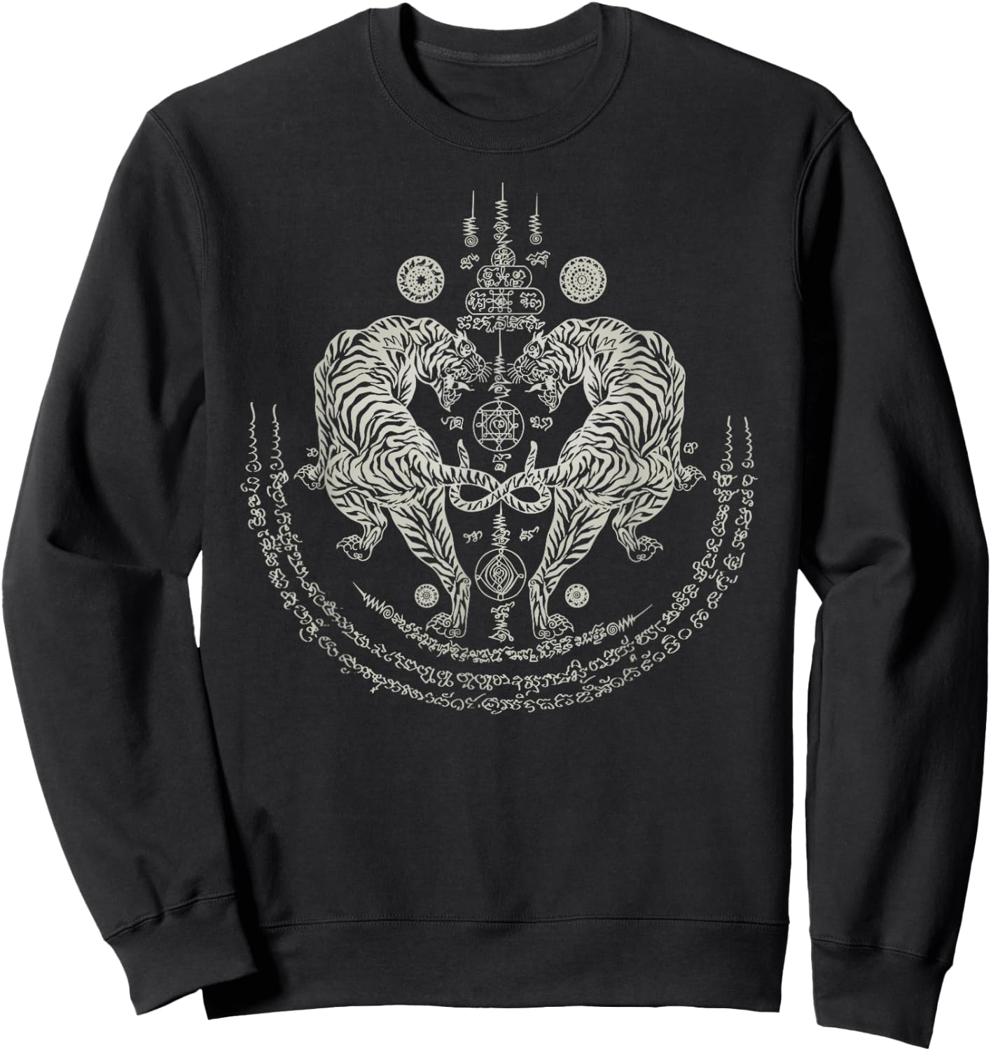 Thai Tattoo Twin Tiger Sak Yant Muay Thai Thailand Graphic Sweatshirt - Sweatshirt | Black