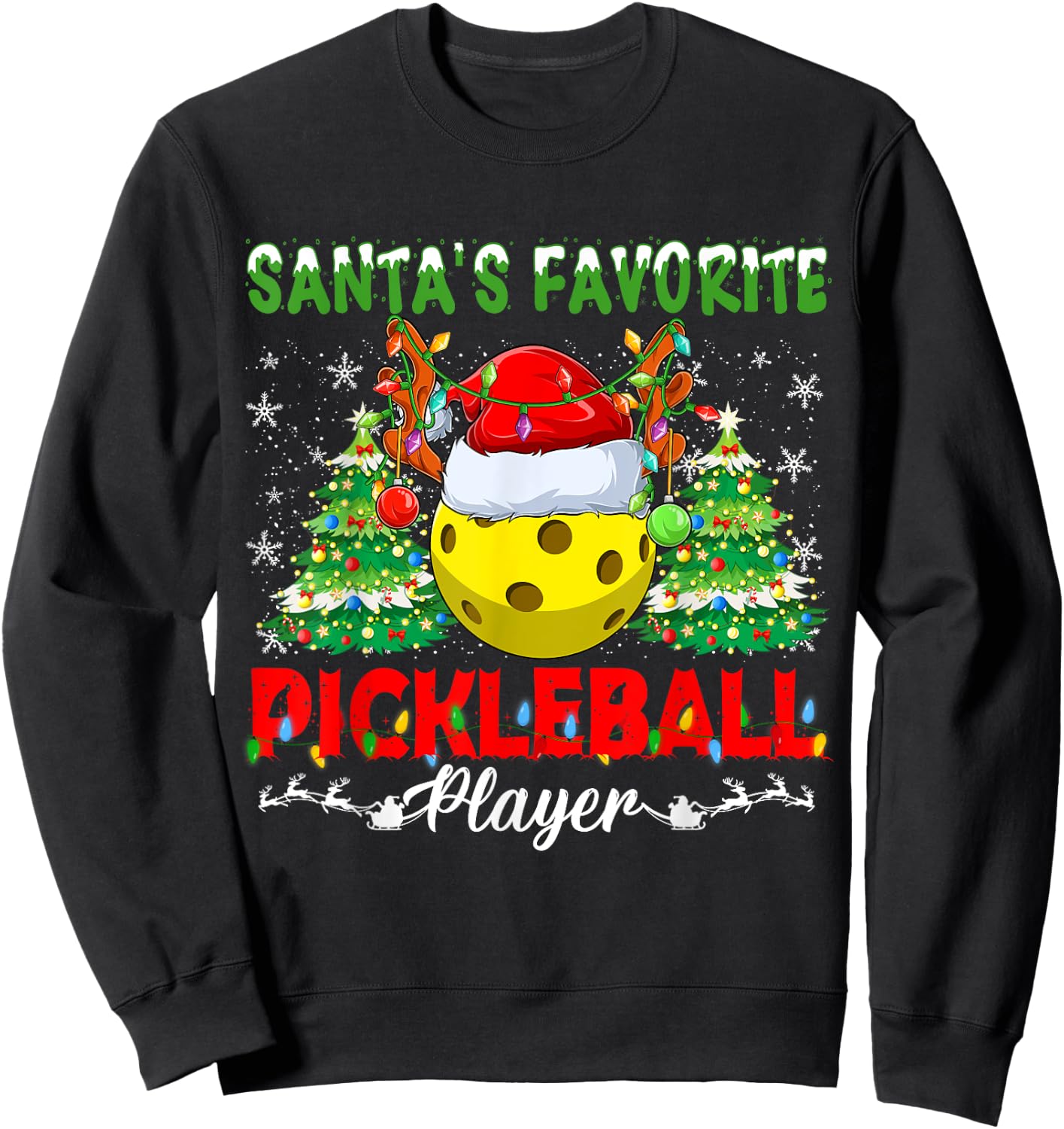 Funny Santas Favorite Pickleball Player Christmas Pajama Sweatshirt - Sweatshirt | Black