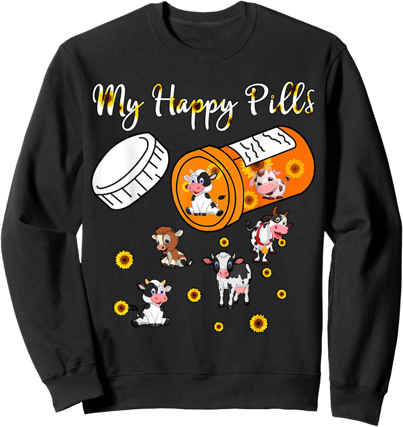 My Happy Pills Sunflower Cows Lover Women Kids Sweatshirt - Sweatshirt | Black