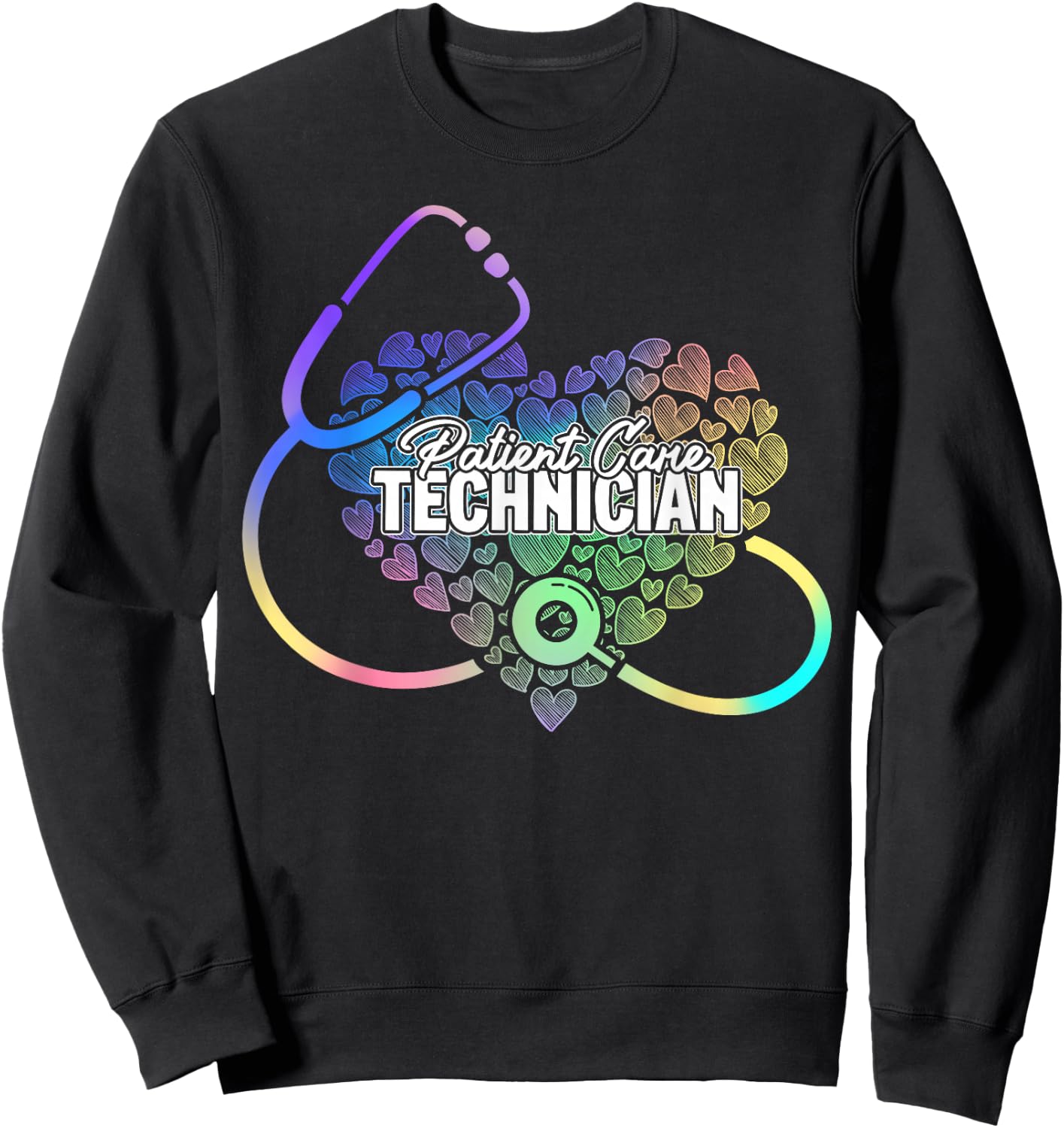 PCT Patient Care Technician Heart Stethoscope Sweatshirt - Sweatshirt | Black