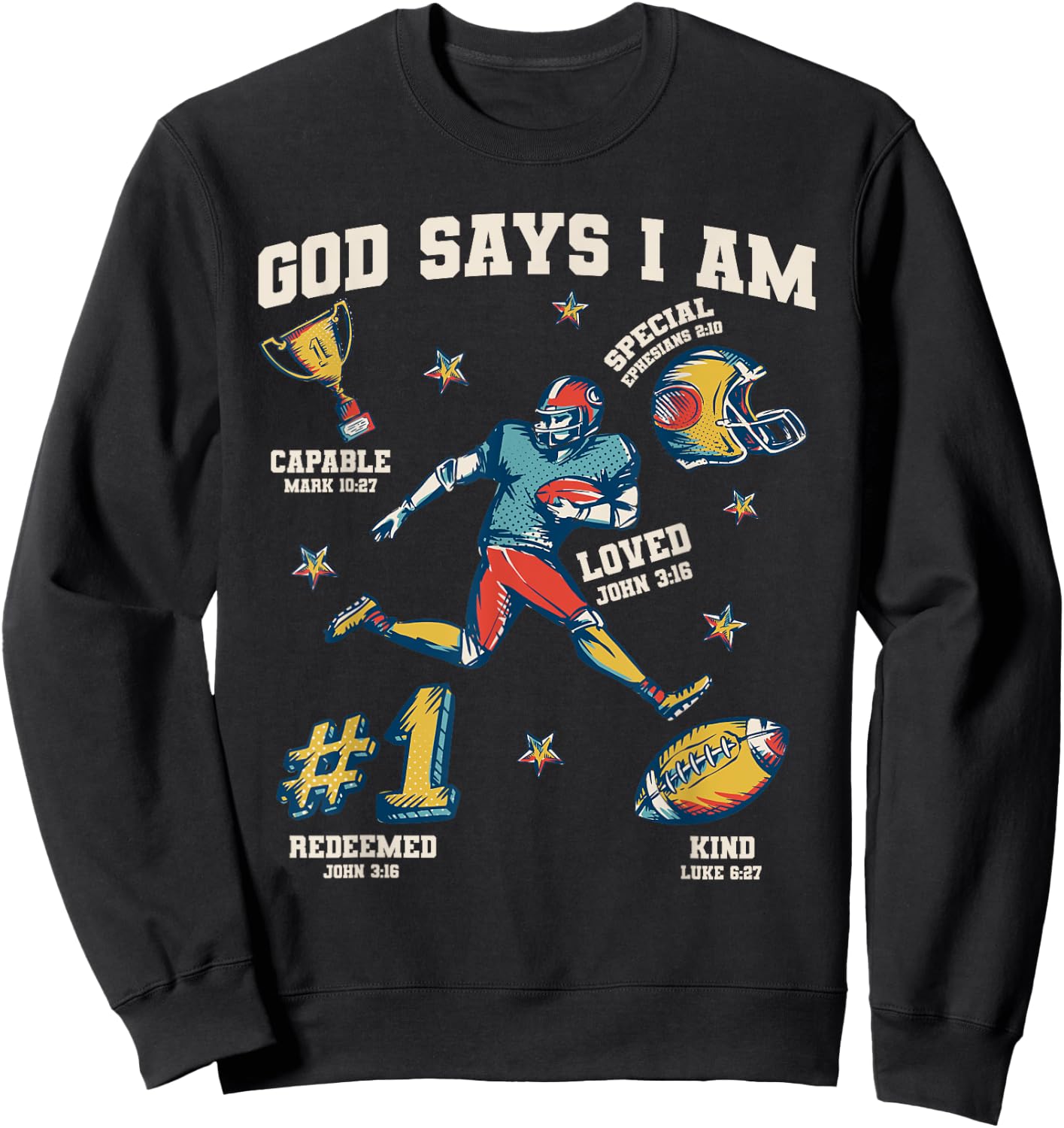 God Says I Am American Football Lover Men Christian Sweatshirt - Sweatshirt | Black