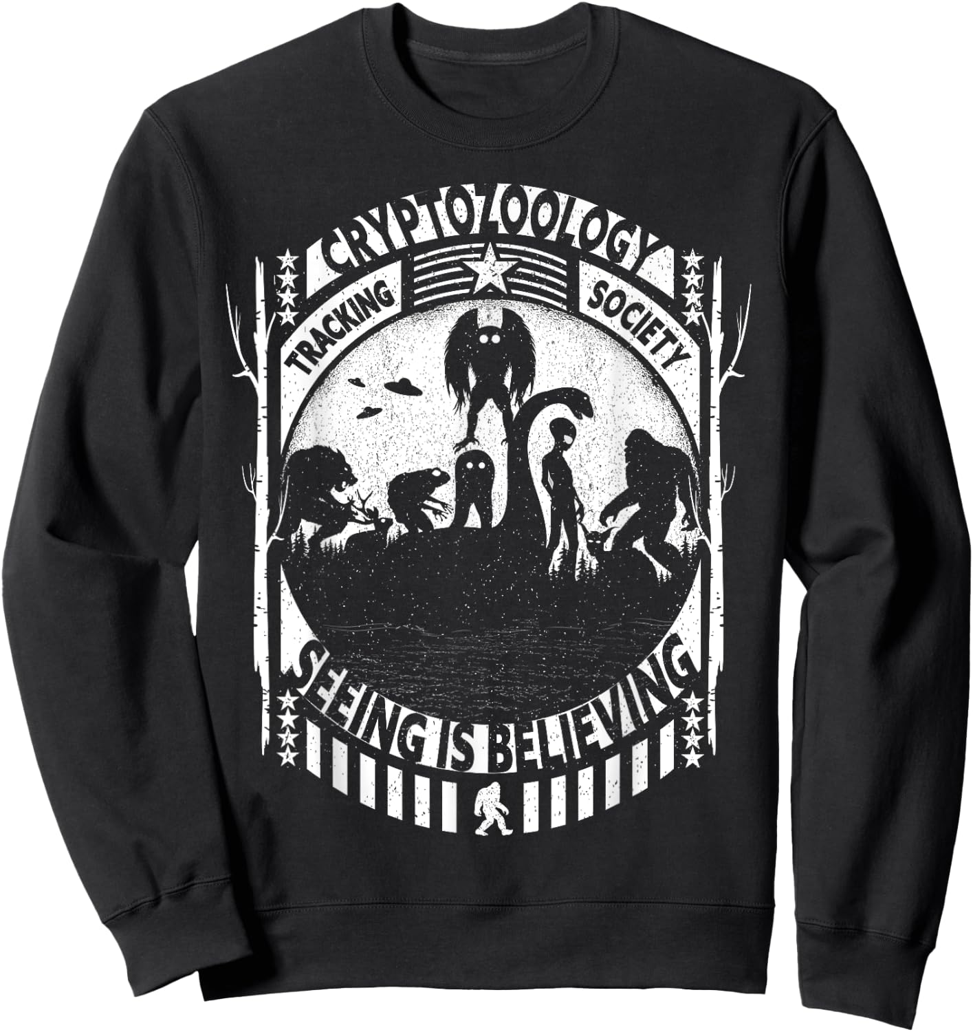 Cryptozoology Team Bigfoot Nessie Mothman And Aliens Cryptid Sweatshirt - Sweatshirt | Black