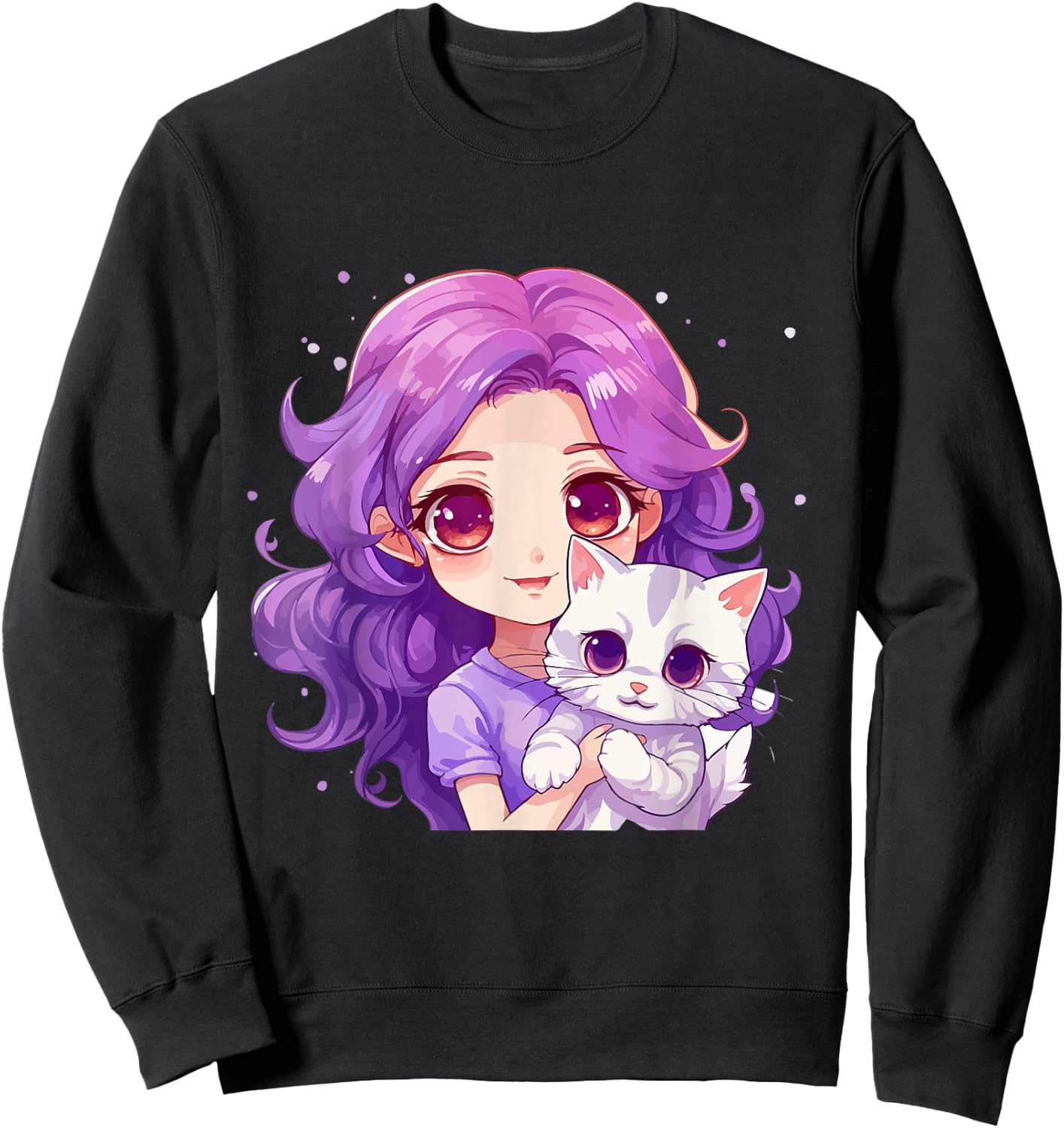 Anime and Cats Lover for Teen Manga kawaii Graphic Otaku Sweatshirt - Sweatshirt | Black