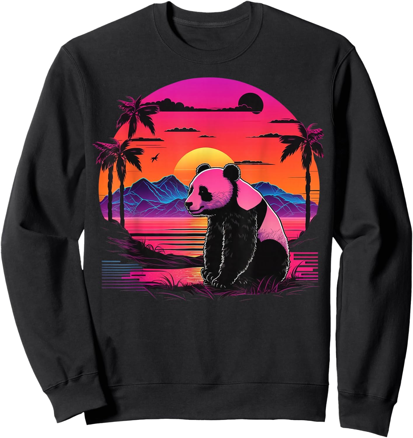 Vintage Retrowave Synthwave 80s Vaporwave Panda Sweatshirt - Sweatshirt | Black