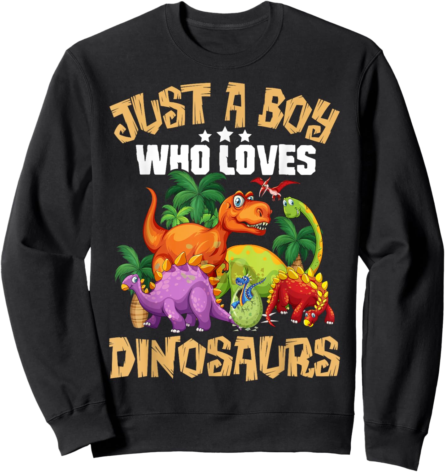 Just A Boy Who Loves Dinosaurs Shirt Brachiosaurus Dino Boys Sweatshirt - Sweatshirt | Black