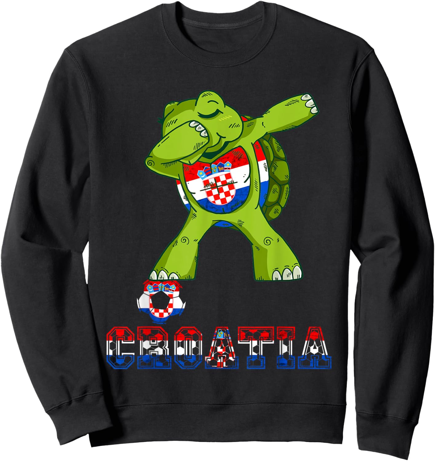 Croatia Dabbing Turtle Croatian Football Croatian Flag Sweatshirt - Sweatshirt | Black