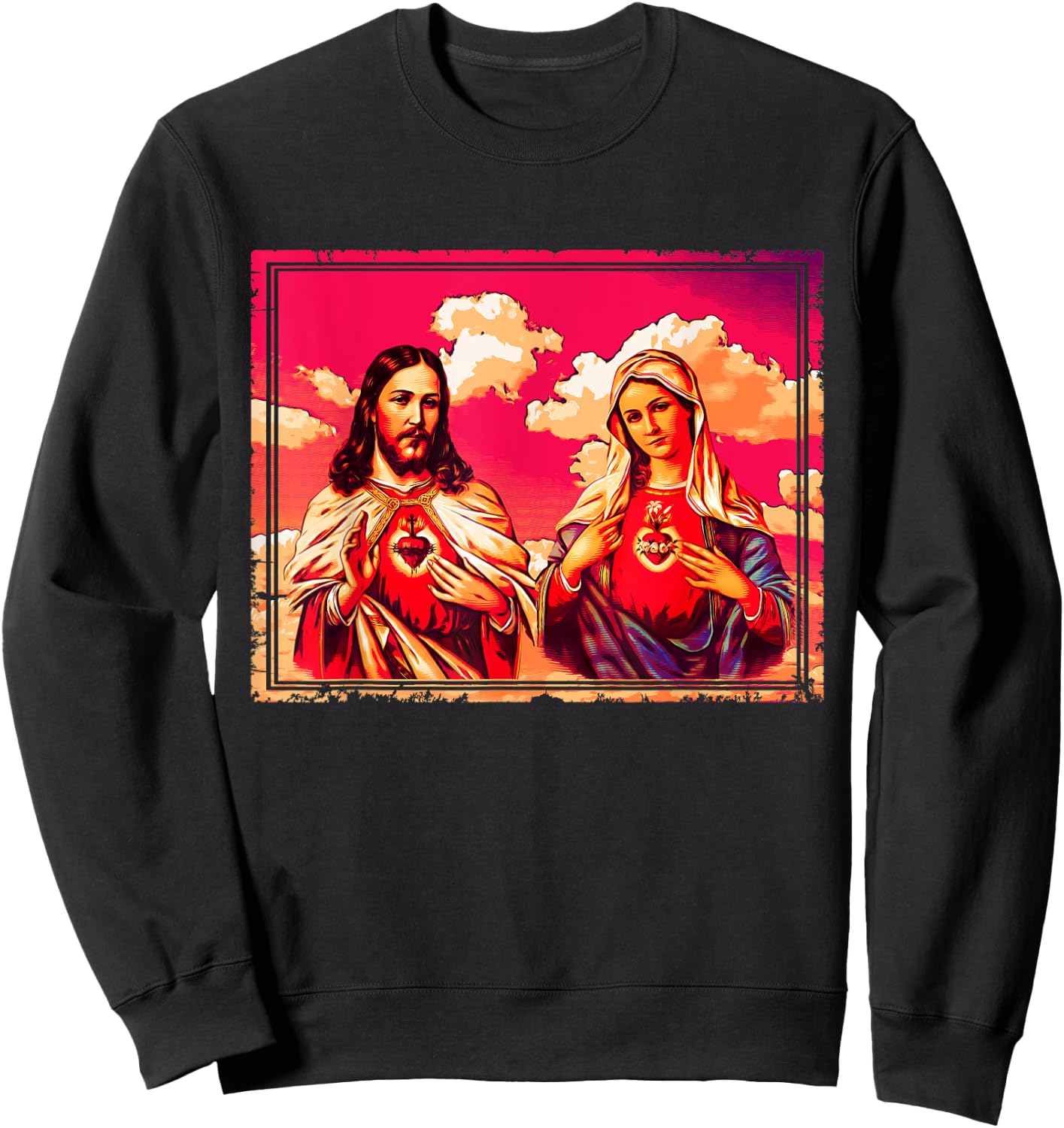 Sacred Heart and Immaculate Heart Picture Jesus and Mary Sweatshirt - Sweatshirt | Black