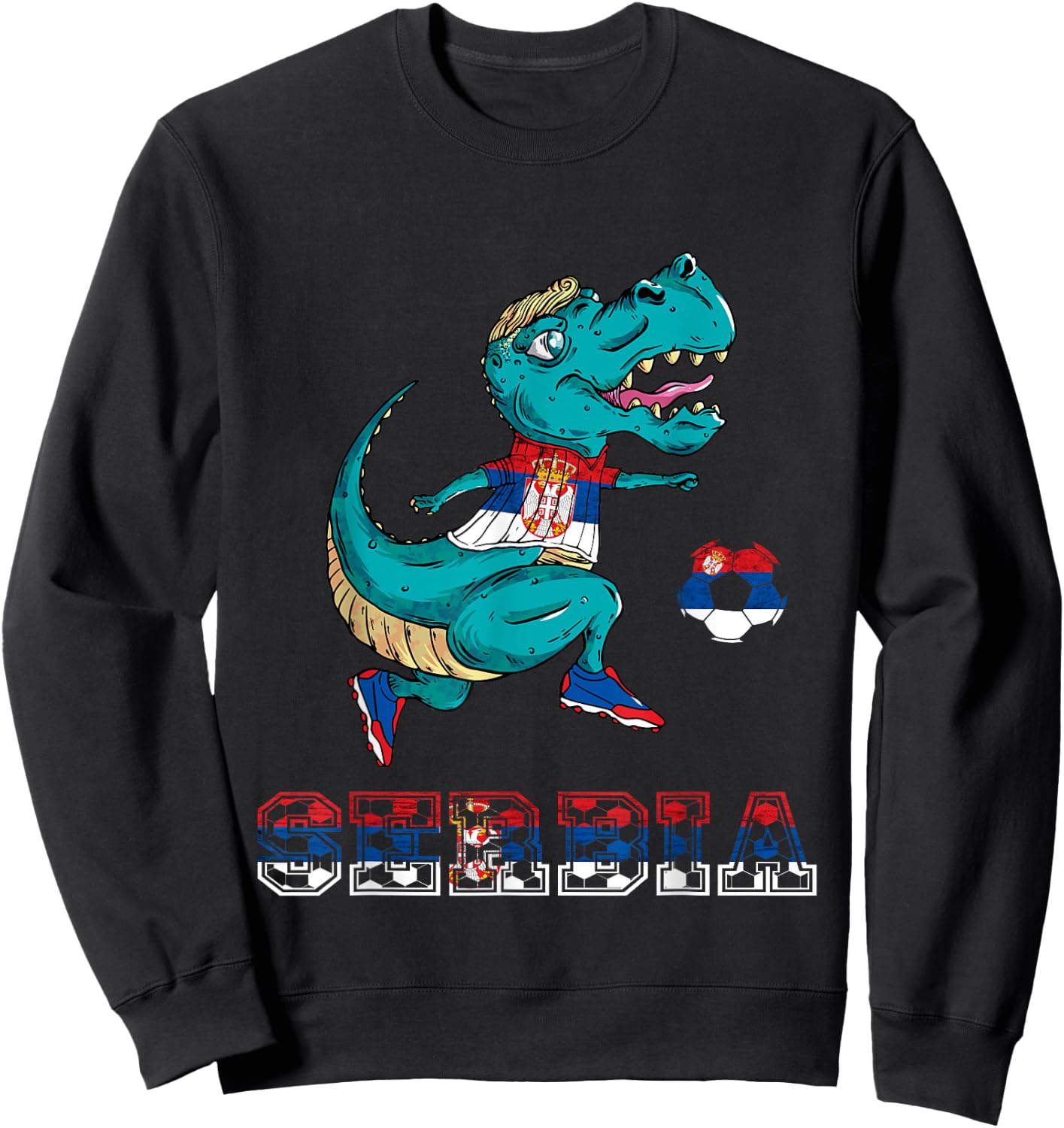 Serbian Football Serbian Roots Serbia Flag Dino T-Rex Serbia Sweatshirt - Sweatshirt | Black