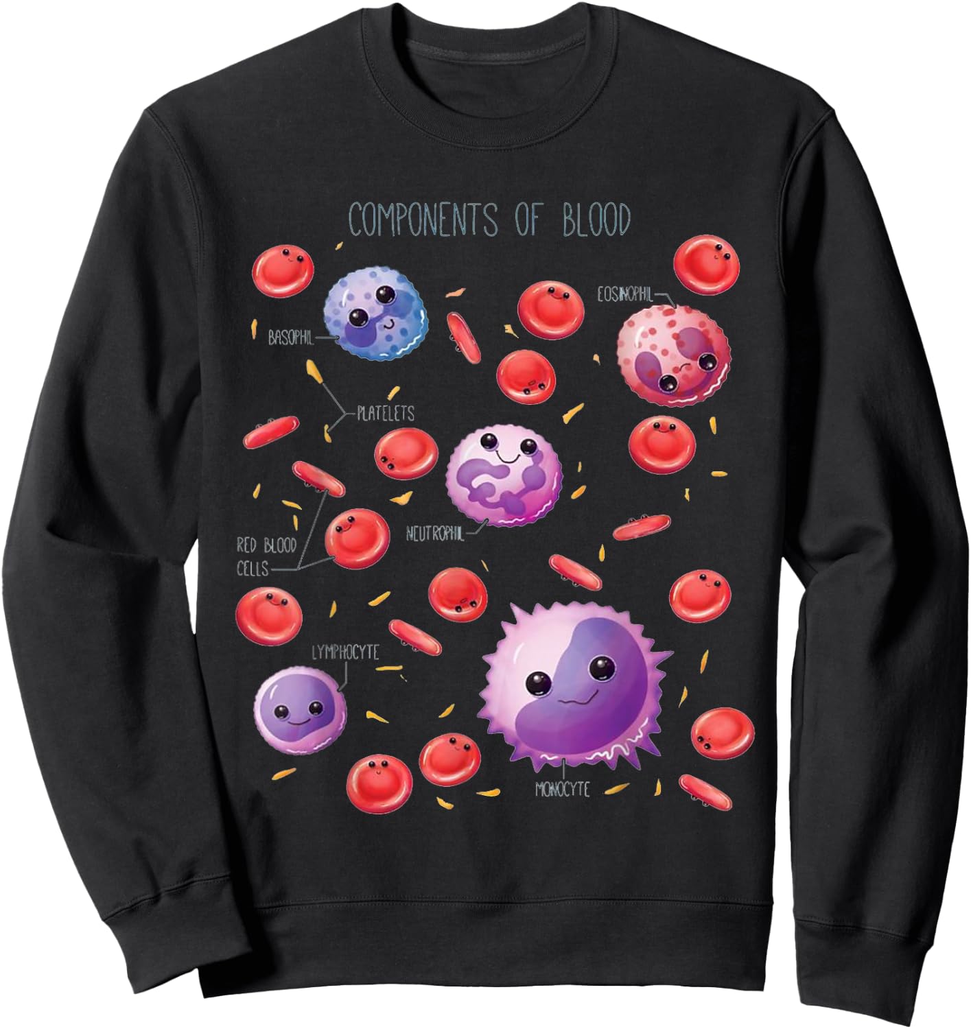Cute Funny White And Red Blood Cells Components Of Blood Sweatshirt - Sweatshirt | Black