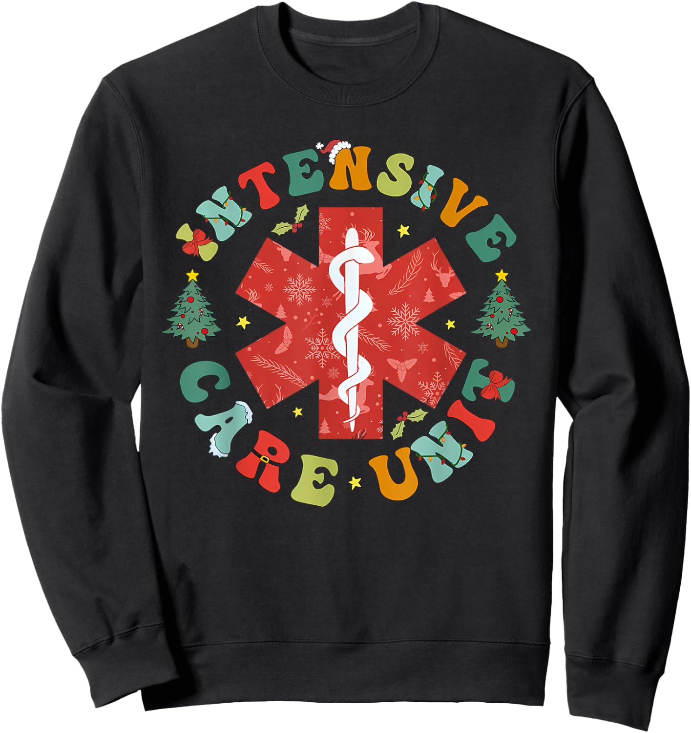Intensive Care Nurse Christmas ICU Nurse Nursing Student Sweatshirt - Sweatshirt | Black
