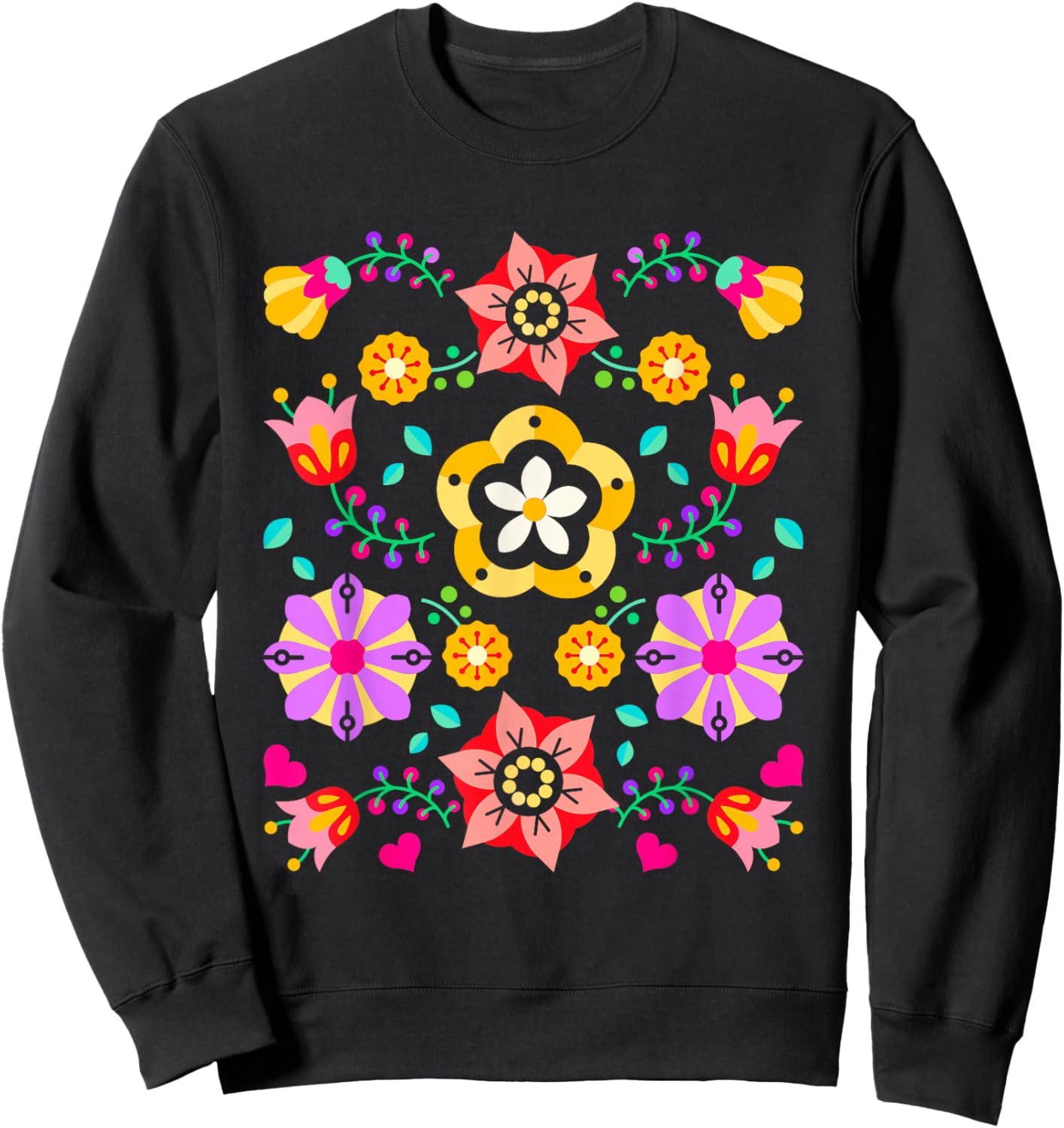 Scandinavian Folklore Botanical Folk Vintage Flower Lover Sweatshirt - Sweatshirt | Black