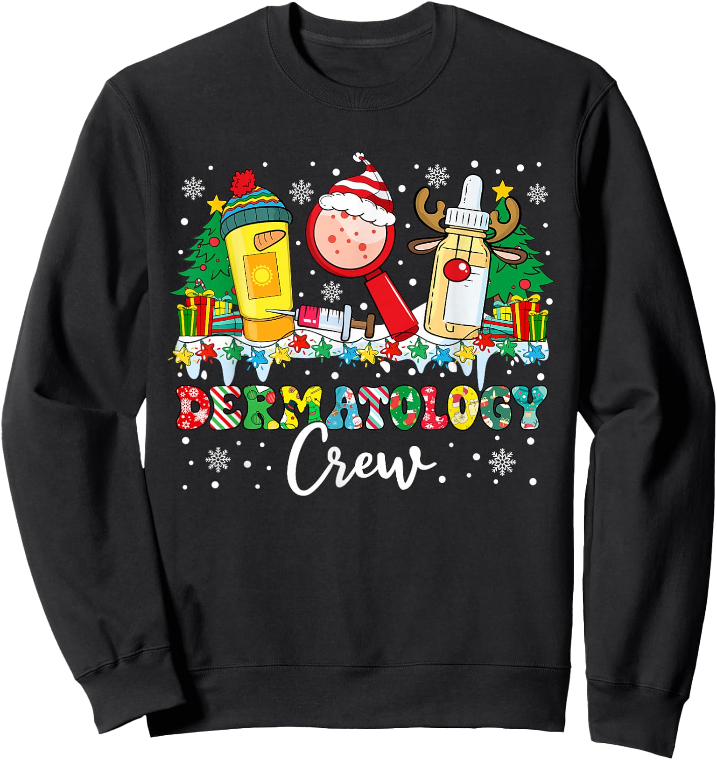 Dermatology Crew Santa Hat Dermatologist Funny Christmas Sweatshirt - Sweatshirt | Black