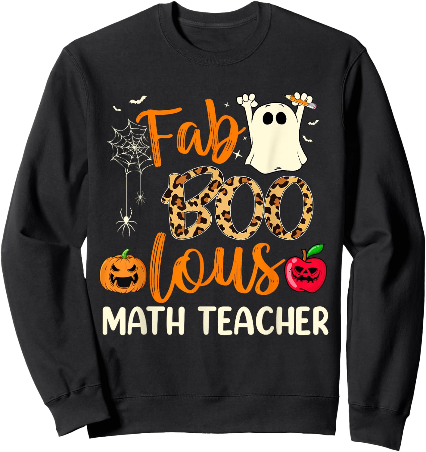 Fab Boo Lous Math Teacher Leopard Spooky Halloween Costume Sweatshirt - Sweatshirt | Black