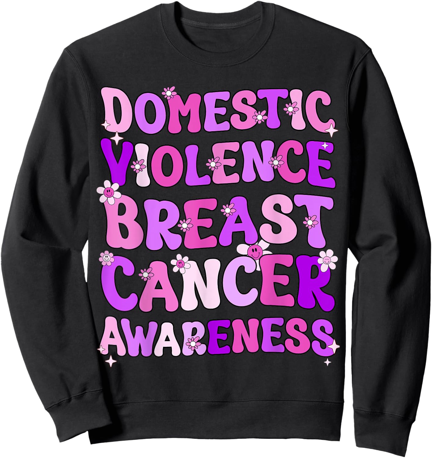 Groovy Domestic Violence And Breast Cancer Awareness Month Sweatshirt - Sweatshirt | Black