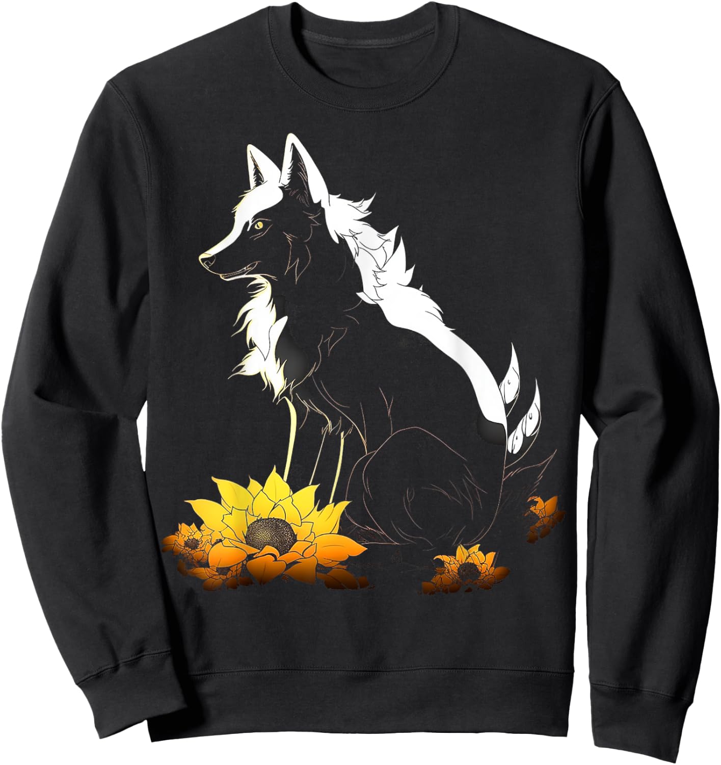 Wolf Lover Artwork | Flowers Animal Motif Wolf Sweatshirt - Sweatshirt | Black