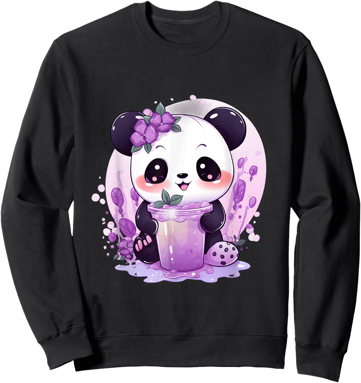 Otaku Kawaii Anime Panda Drinks Boba Tea Bubble Sweatshirt - Sweatshirt | Black
