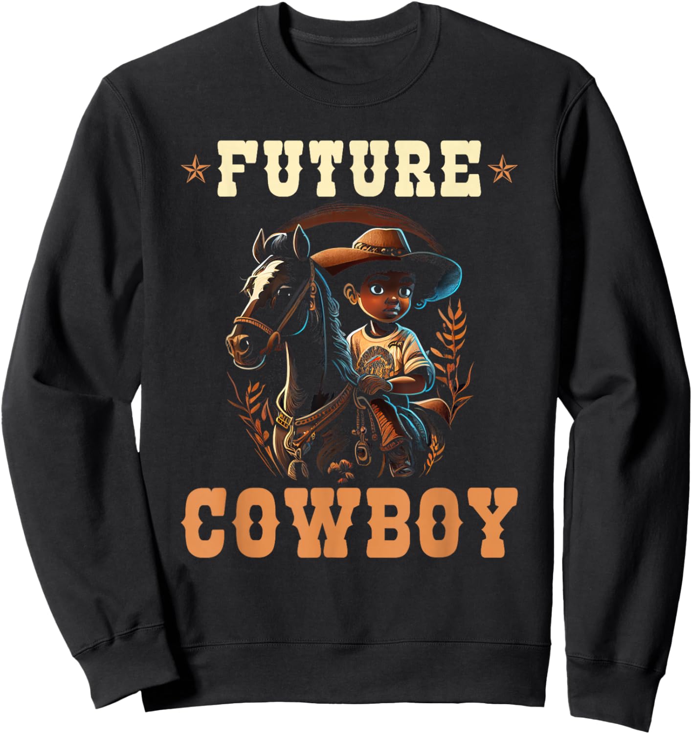 Future Cowboy Toddler African American Rodeo Cowboy Boy Kids Sweatshirt - Sweatshirt | Black