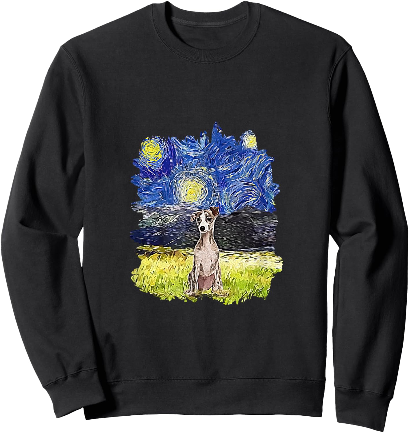 Starry Night Impressionist - Dog Art Whippet Sweatshirt - Sweatshirt | Black